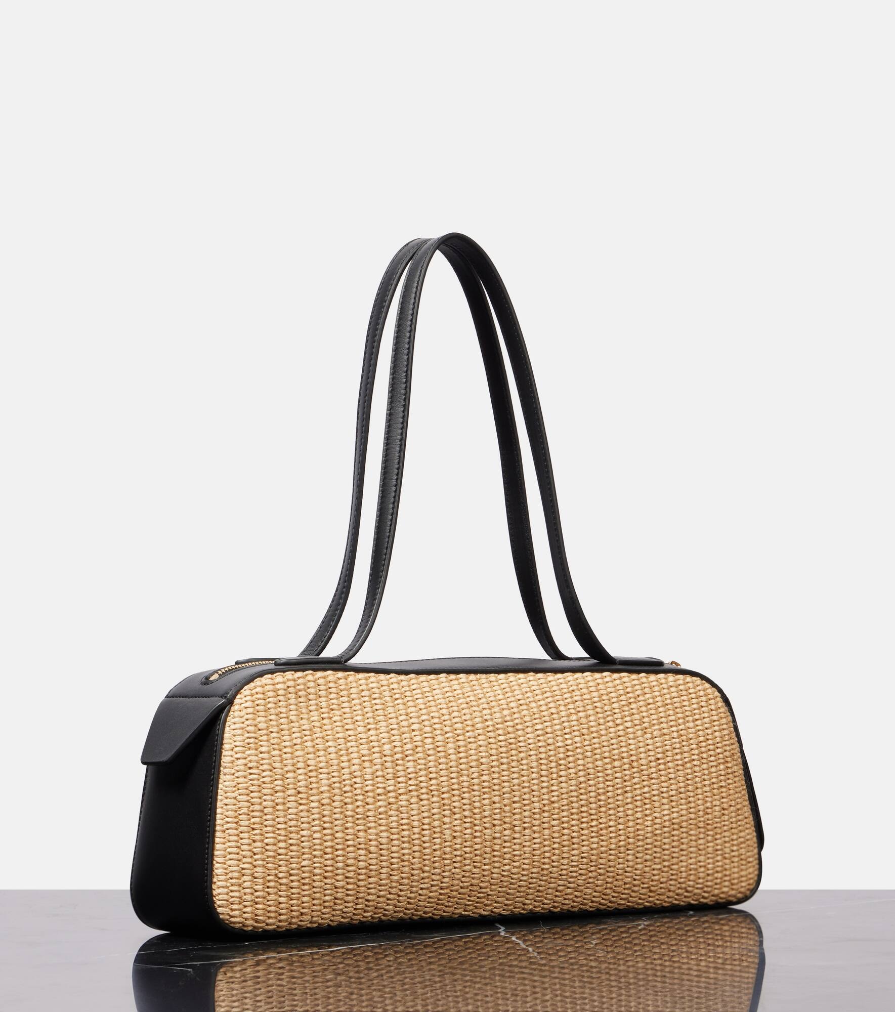 Simona leather-trimmed raffia shoulder bag - 4