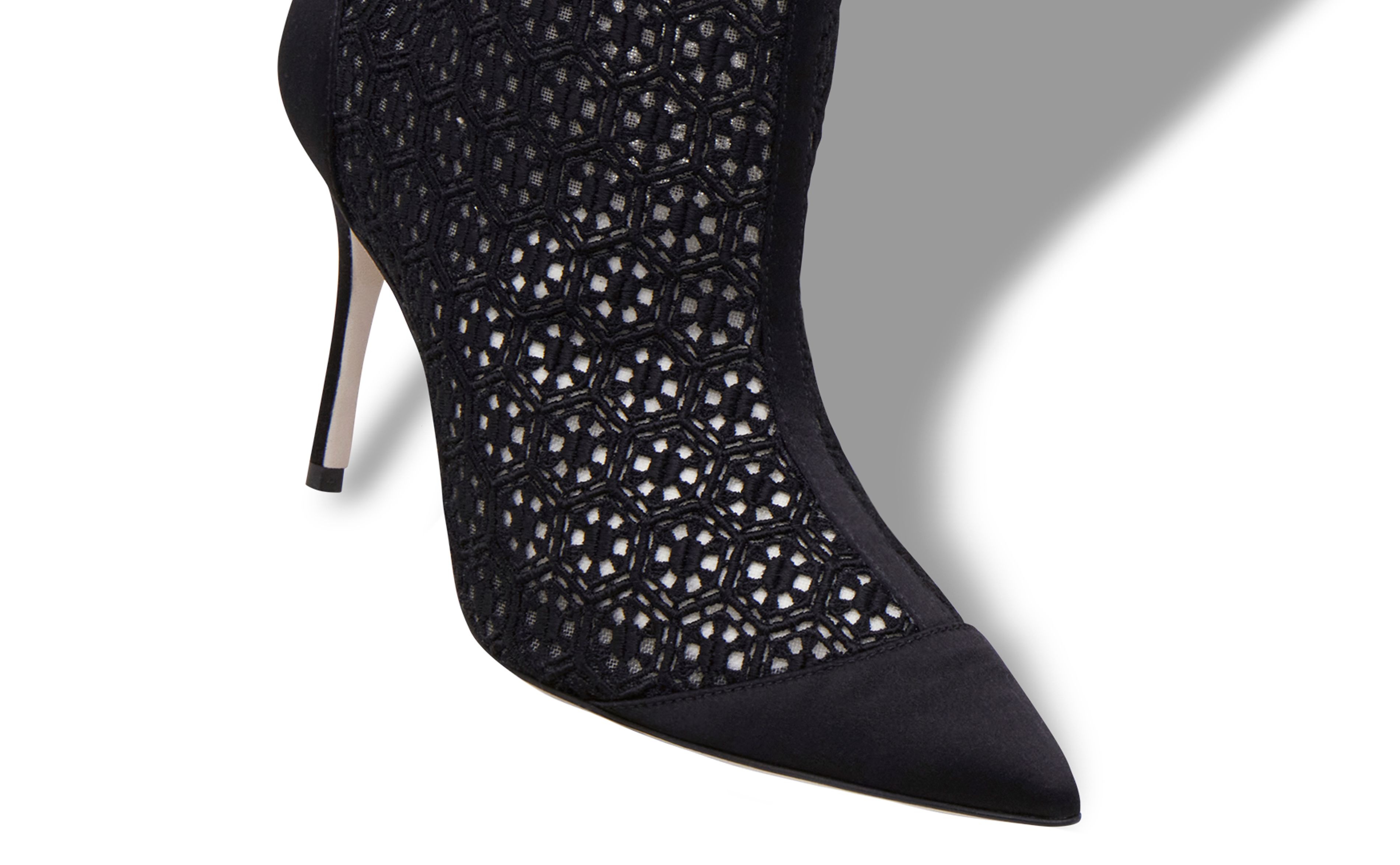 Black Lace Pointed Toe Ankle Boots - 4