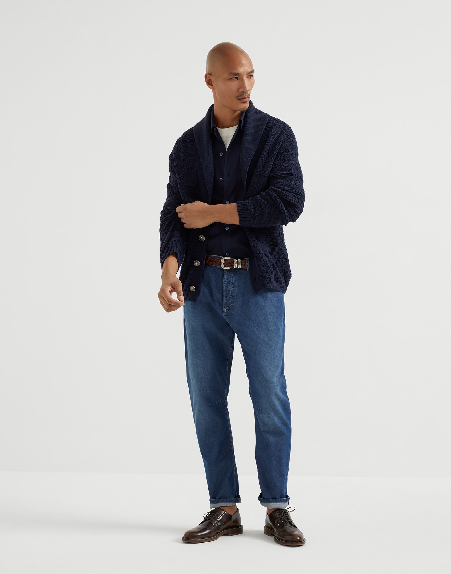Comfort cotton and silk denim leisure fit five-pocket trousers - 4