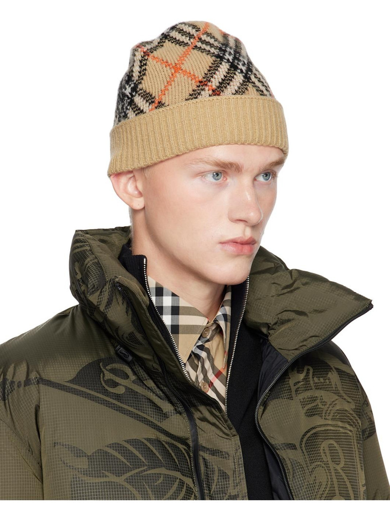 Burberry Beige Check Cashmere Beanie outlook