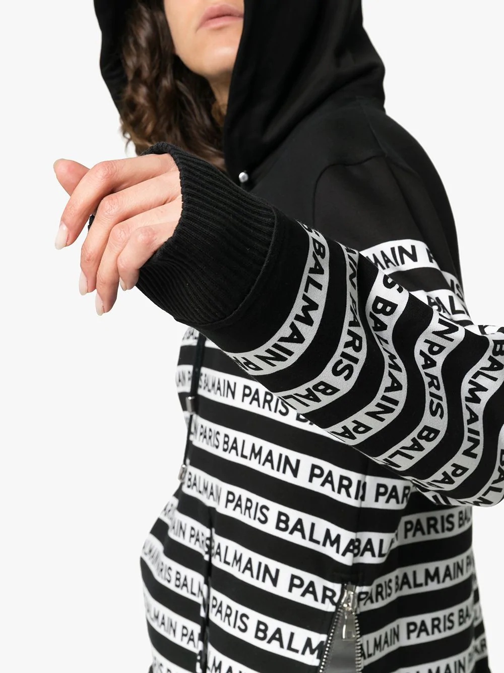 logo print tape cotton hoodie - 5