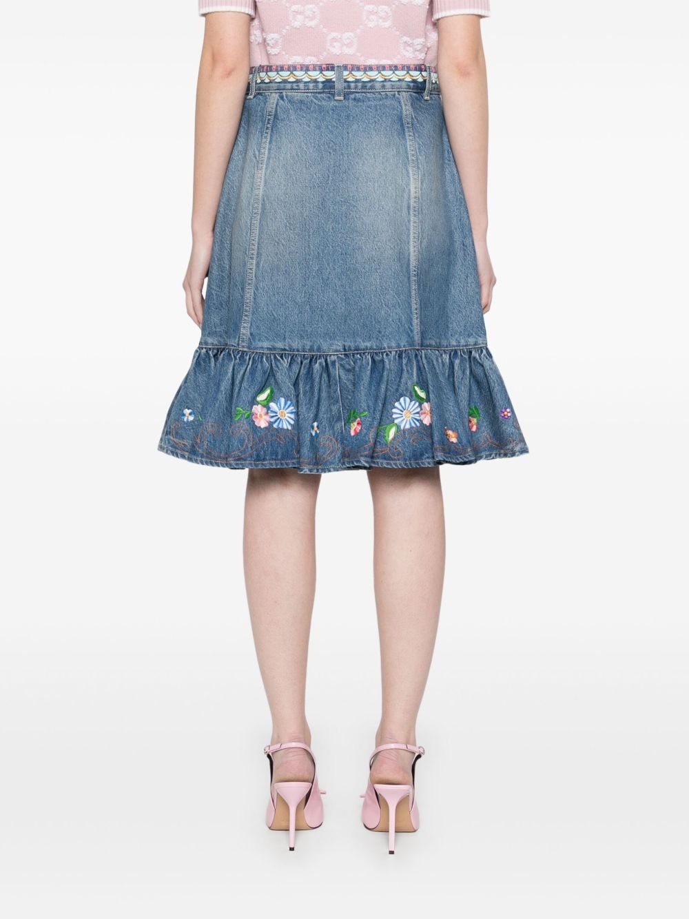 floral-embroidered midi skirt - 4