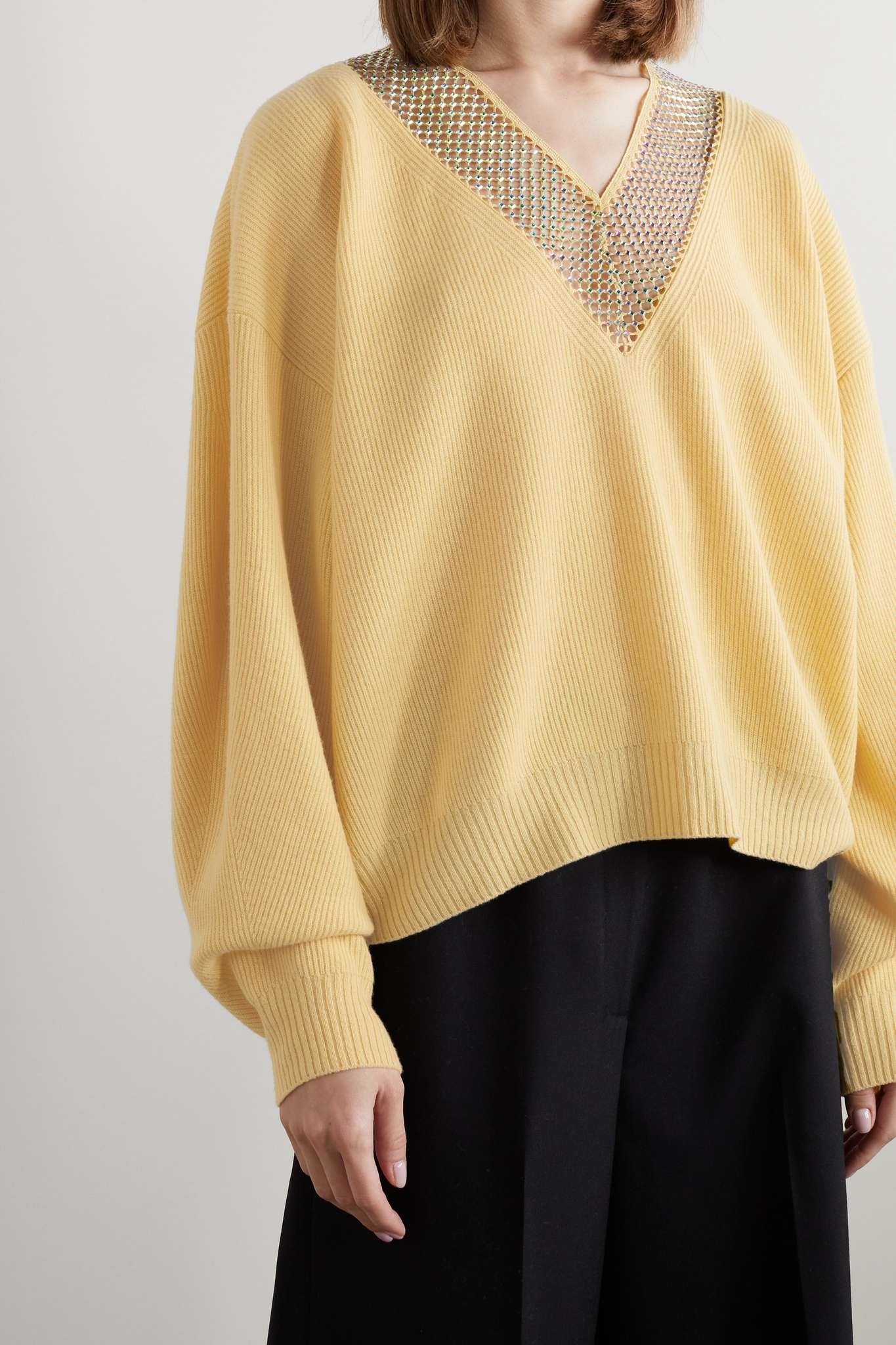 Crystal-embellished cutout ribbed wool sweater - 3