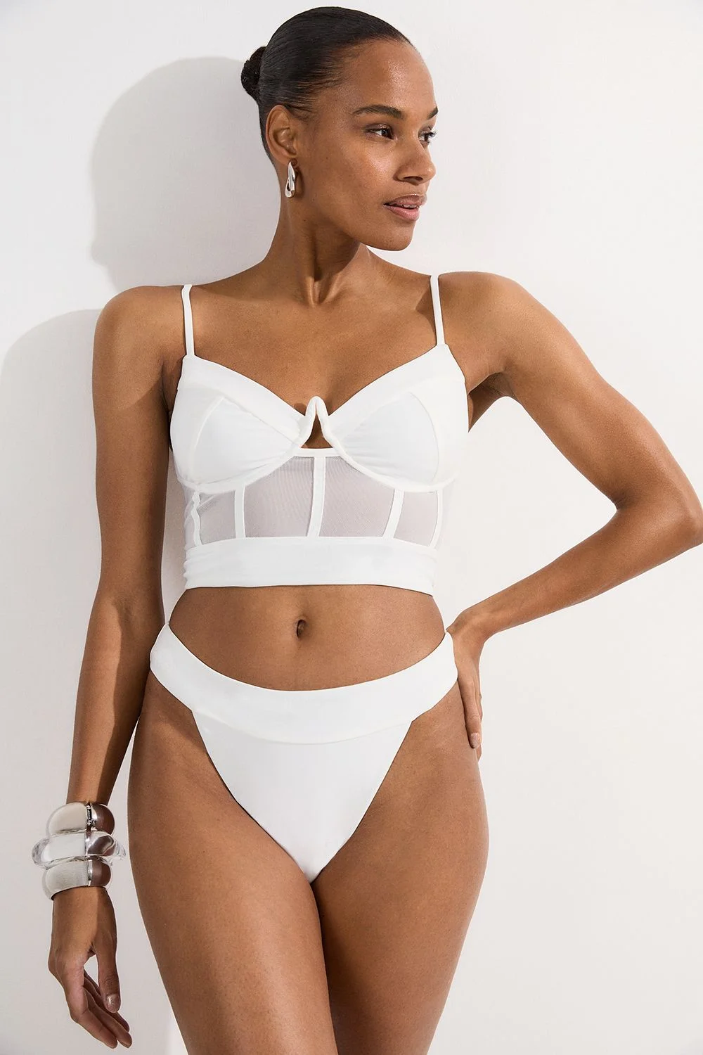 Panelled Mesh Cup Bikini Bottom - 1
