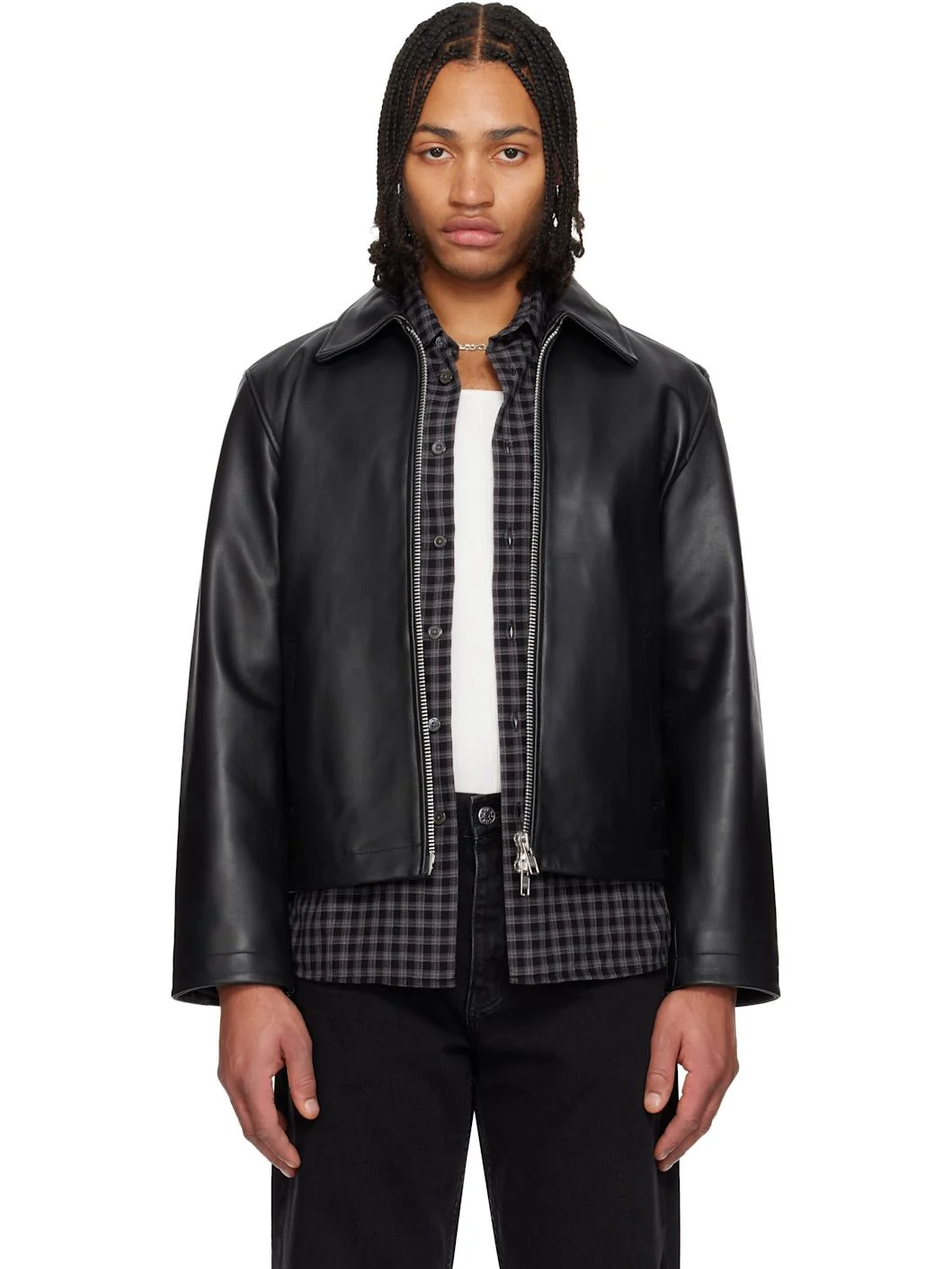 Black Short Leather Jacket - 1