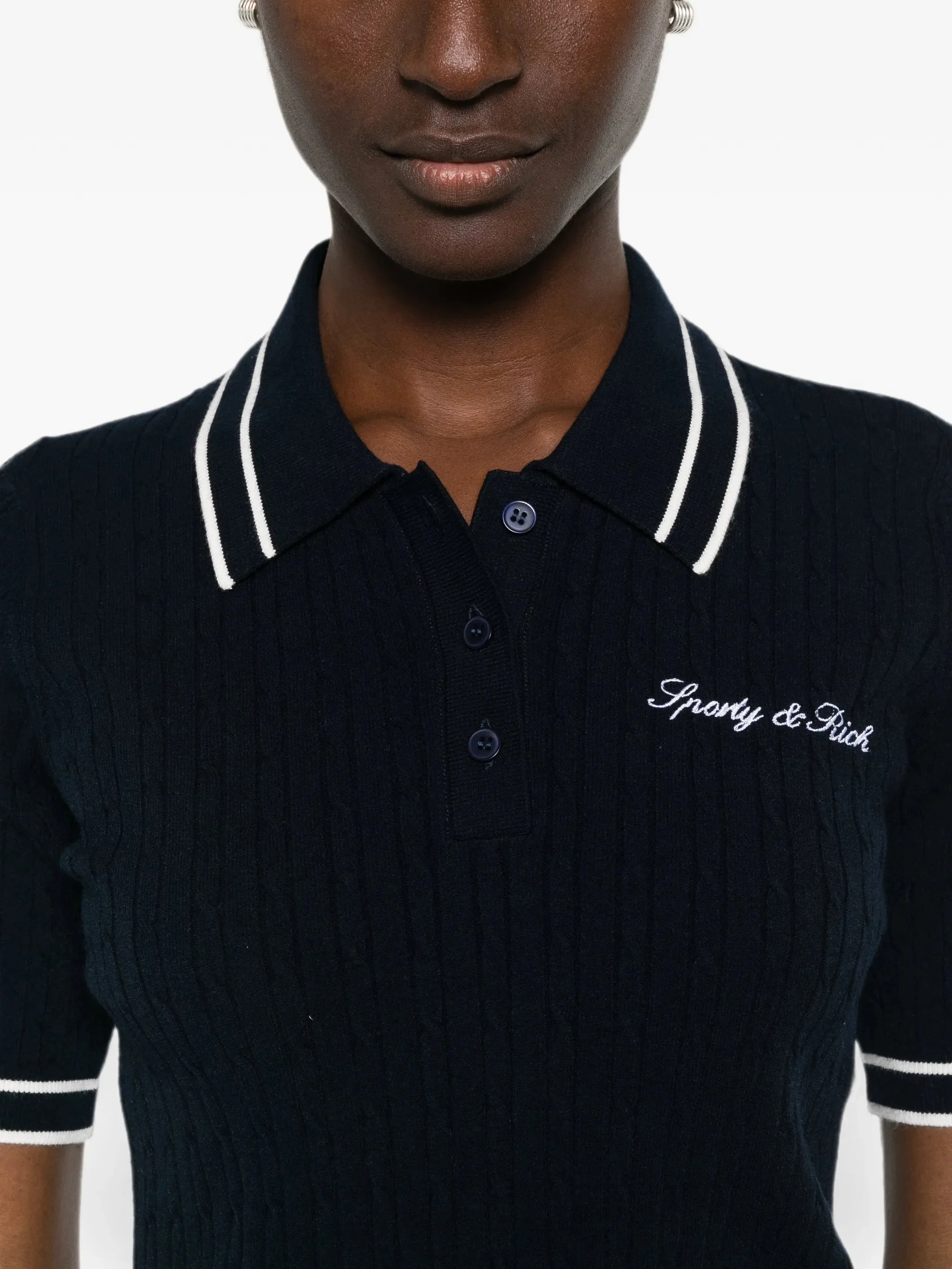 Sporty & Rich Cable-knit Logo-embroidered Polo Shirt - 1