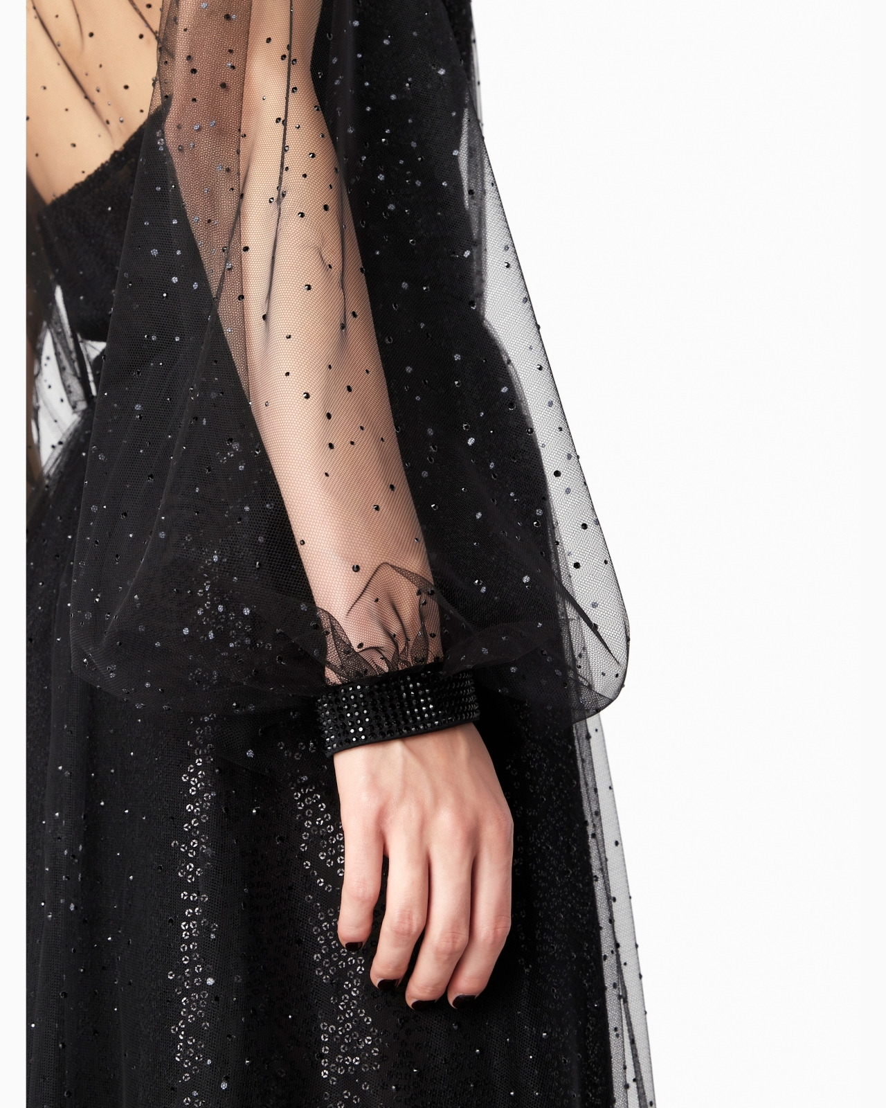 Silk and tulle long dress with all-over rhinestones - 5