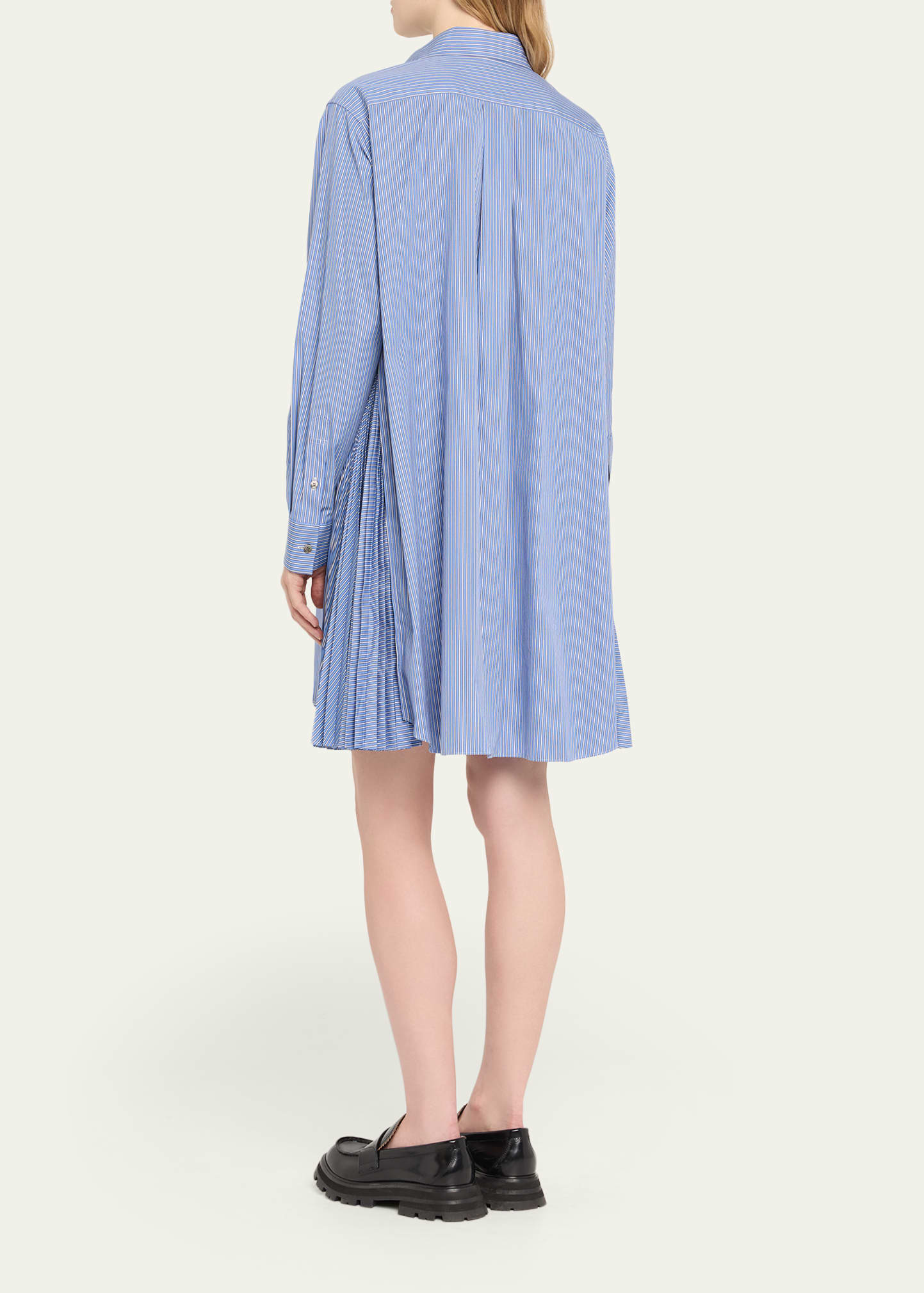 Pleated Sides Striped Poplin Shirtdress - 3