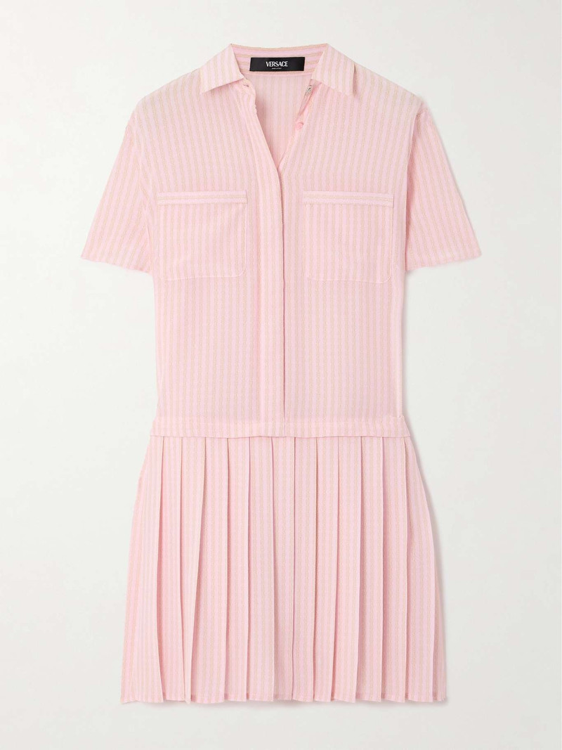 Pleated printed silk crepe de chine mini dress Pink 1
