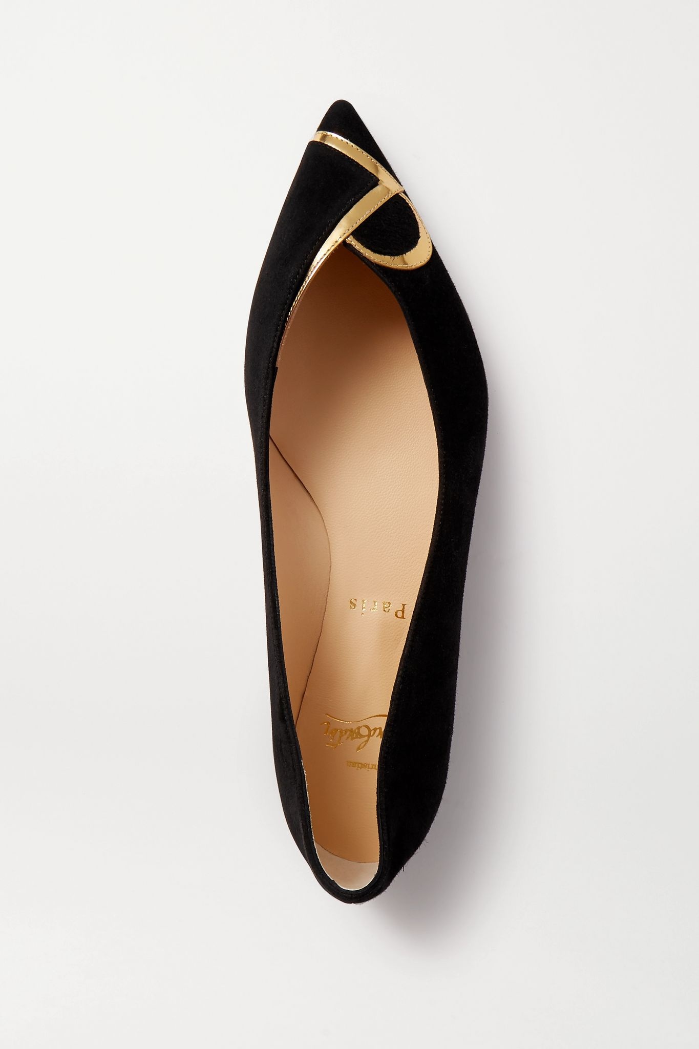 CL mirrored leather-trimmed suede point-toe flats - 6