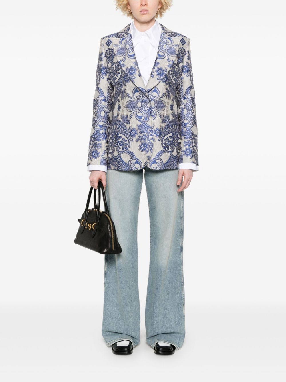 lace-motif single-breasted blazer - 2