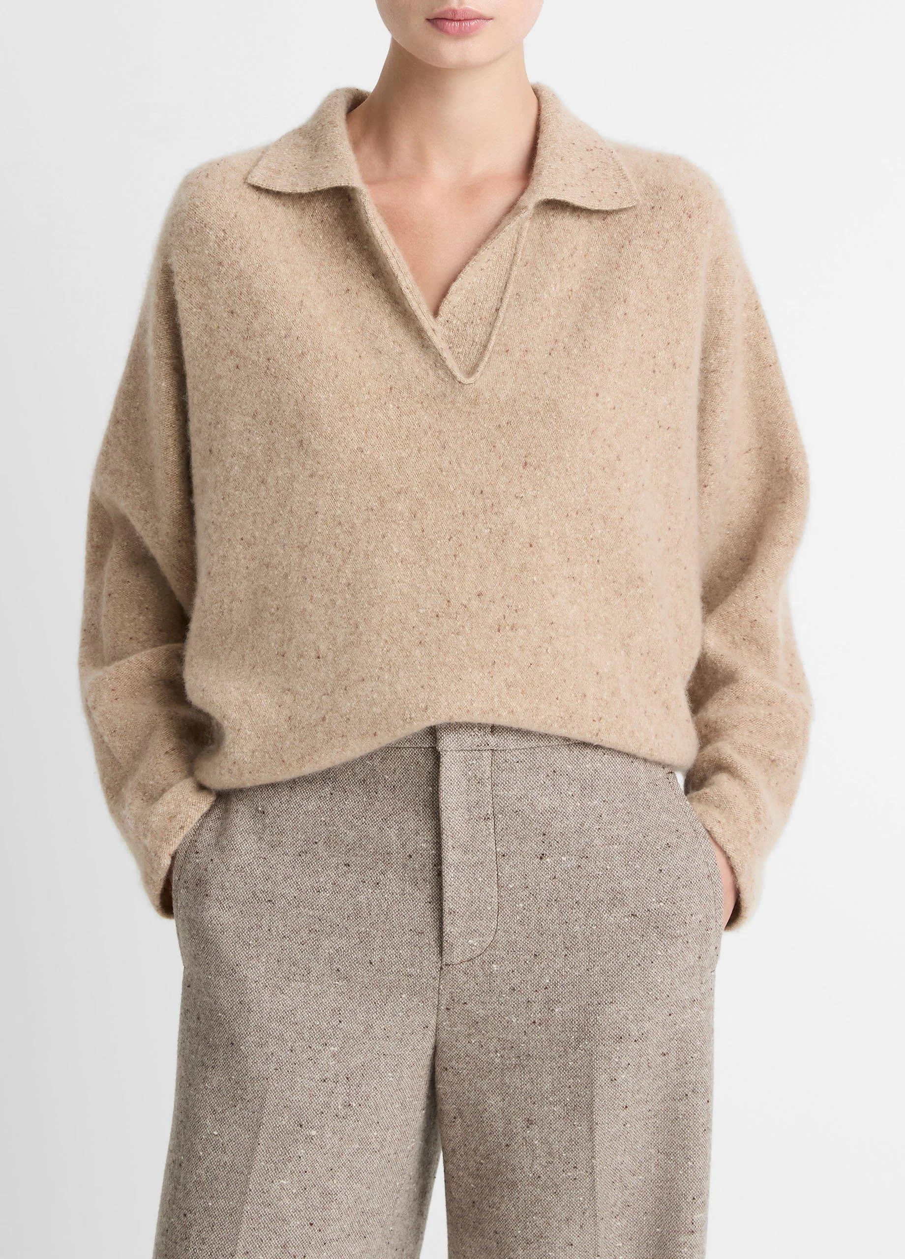 Donegal Plush Cashmere Dolman-Sleeve Polo Sweater - 1