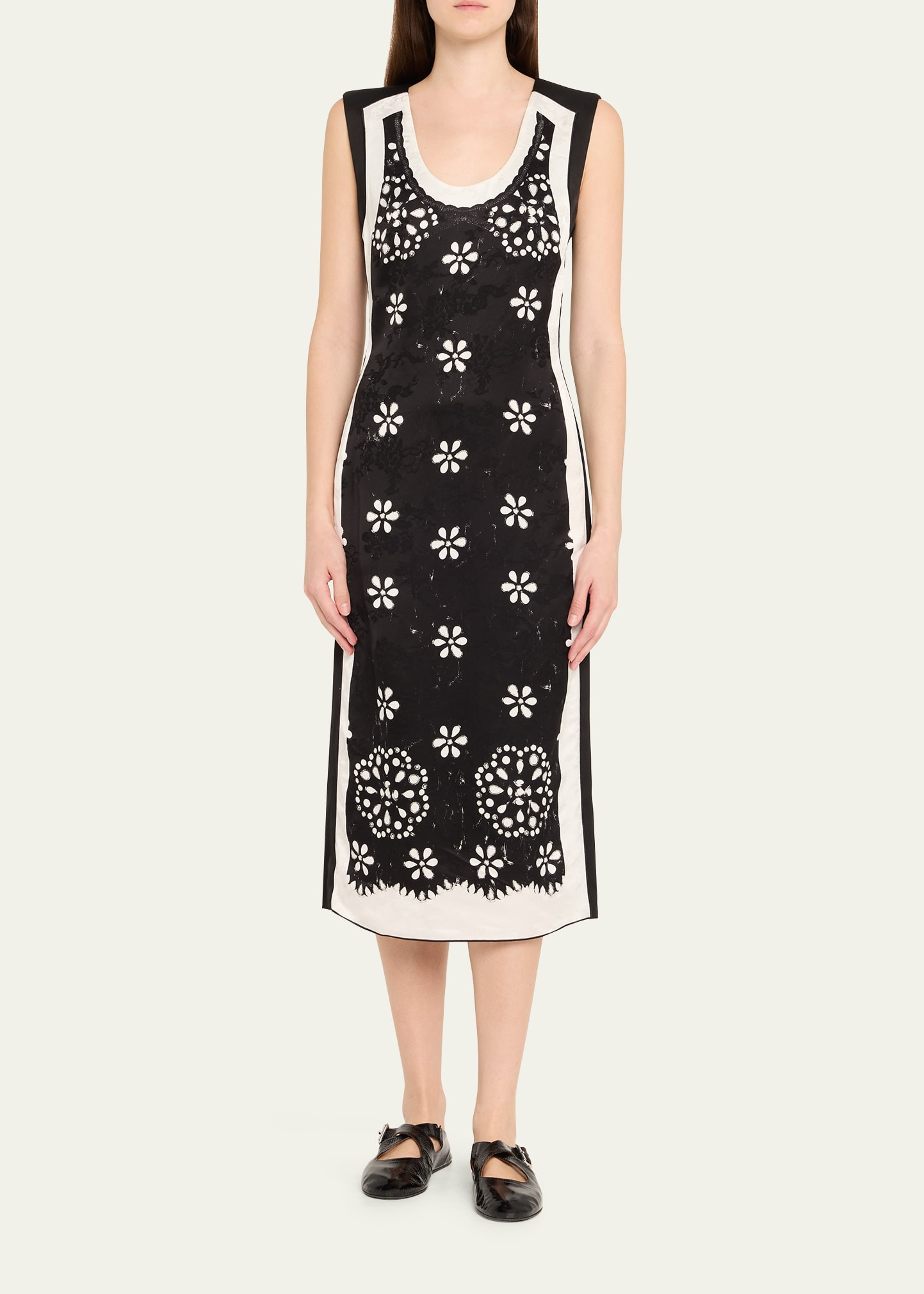 Trompe Loeil Eyelet Sleeveless Midi Dress - 2
