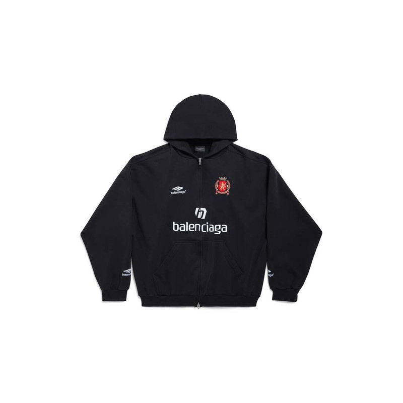 BALENCIAGA Paris Soccer Zip-up Hoodie Medium Fit in Black/white