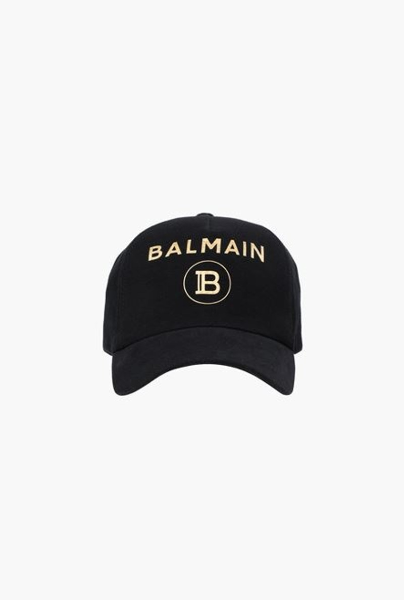 Black cotton cap with golden Balmain Paris logo 1