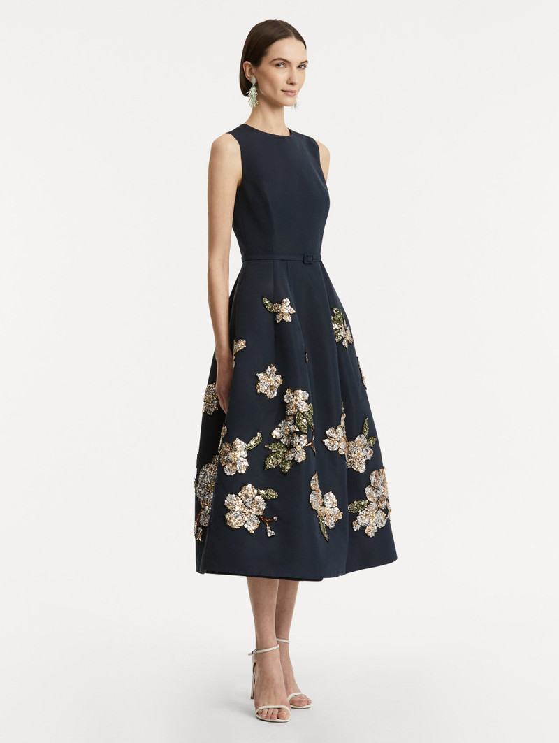 FLORAL SEQUIN EMBROIDERED FAILLE DRESS 4