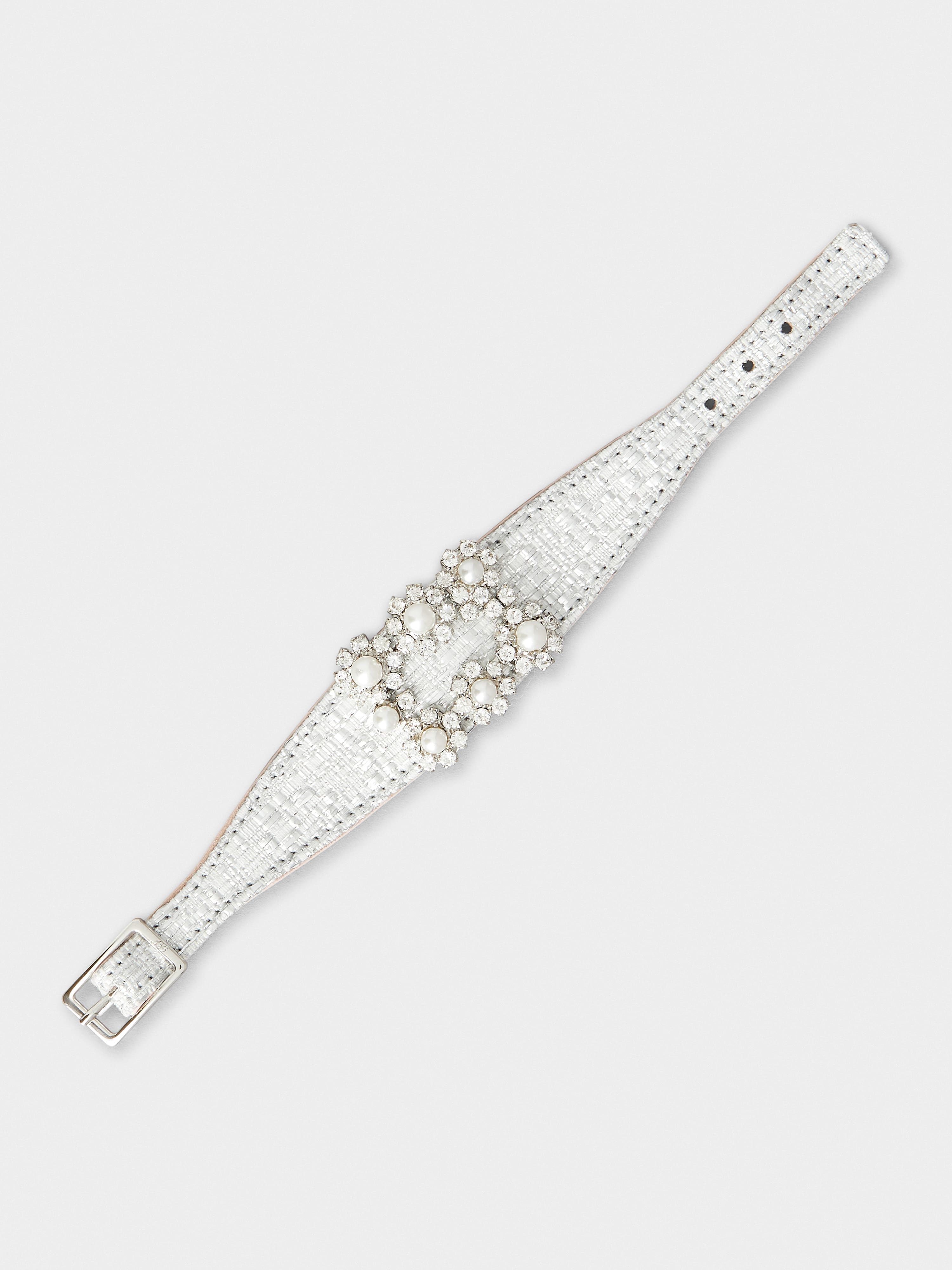 Flower Strass Pearl Buckle Bracelet in Fabric - 3