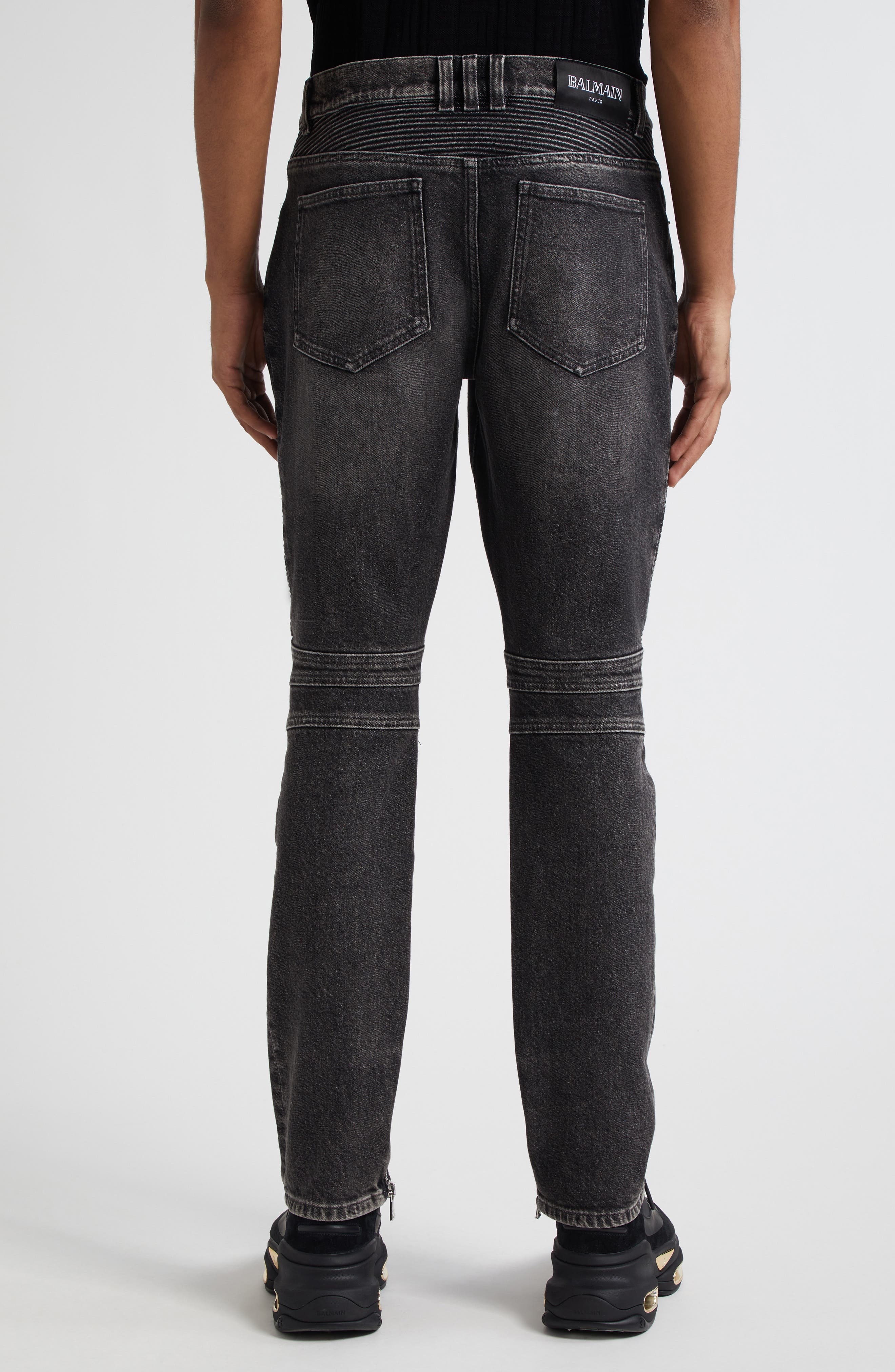 Balmain Denim Biker Pants in 9Az Denim Dark Grey at Nordstrom - 3