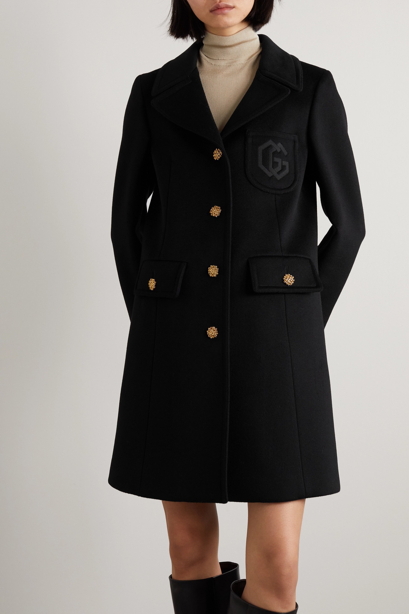 Embroidered wool coat - 3