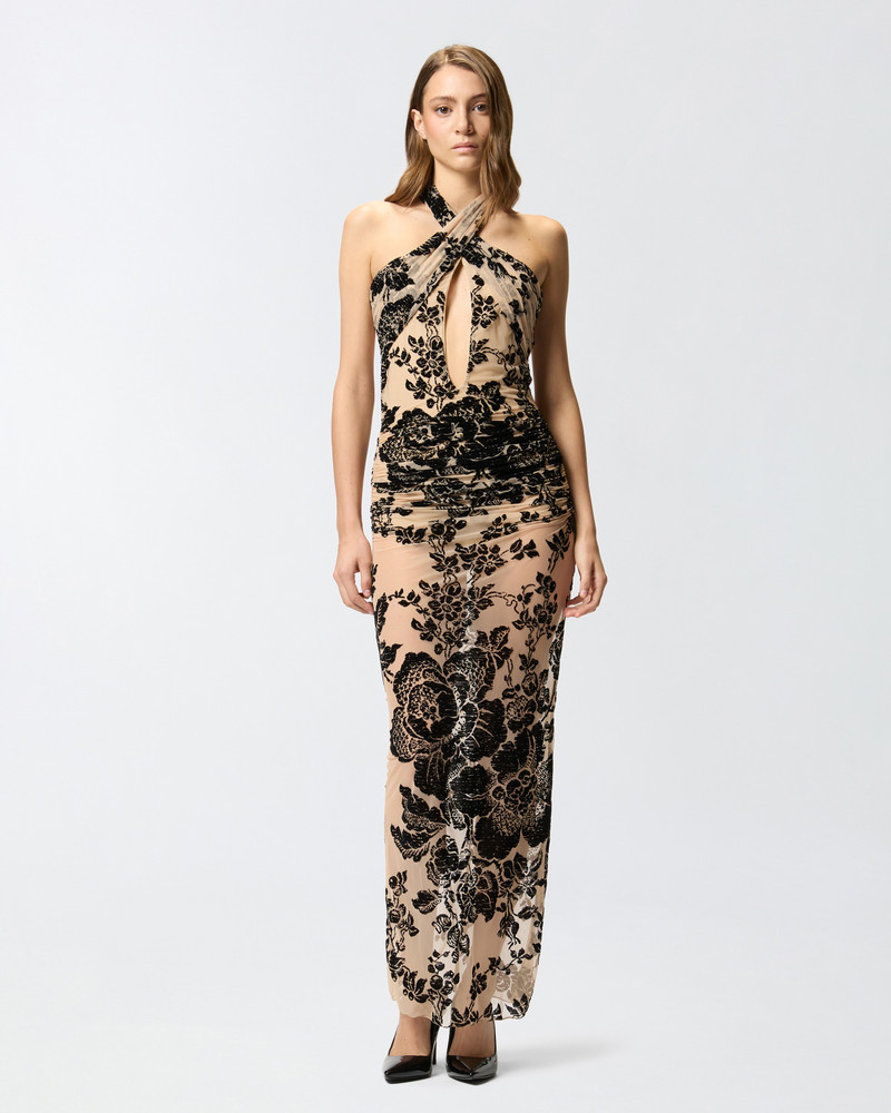 PINKO LONG FLOCK-PRINT DRESS outlook