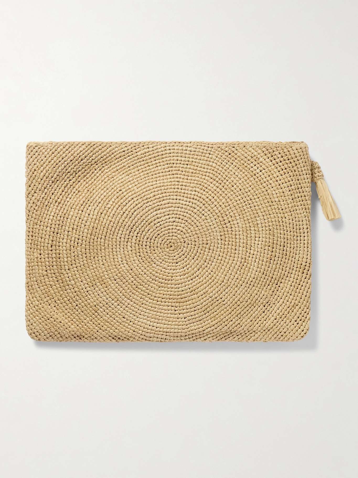 Tasseled embroidered raffia clutch Neutral - 3