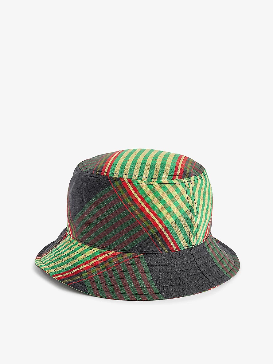 Logo-embroidered tartan-pattern cotton and linen-blend bucket hat - 3
