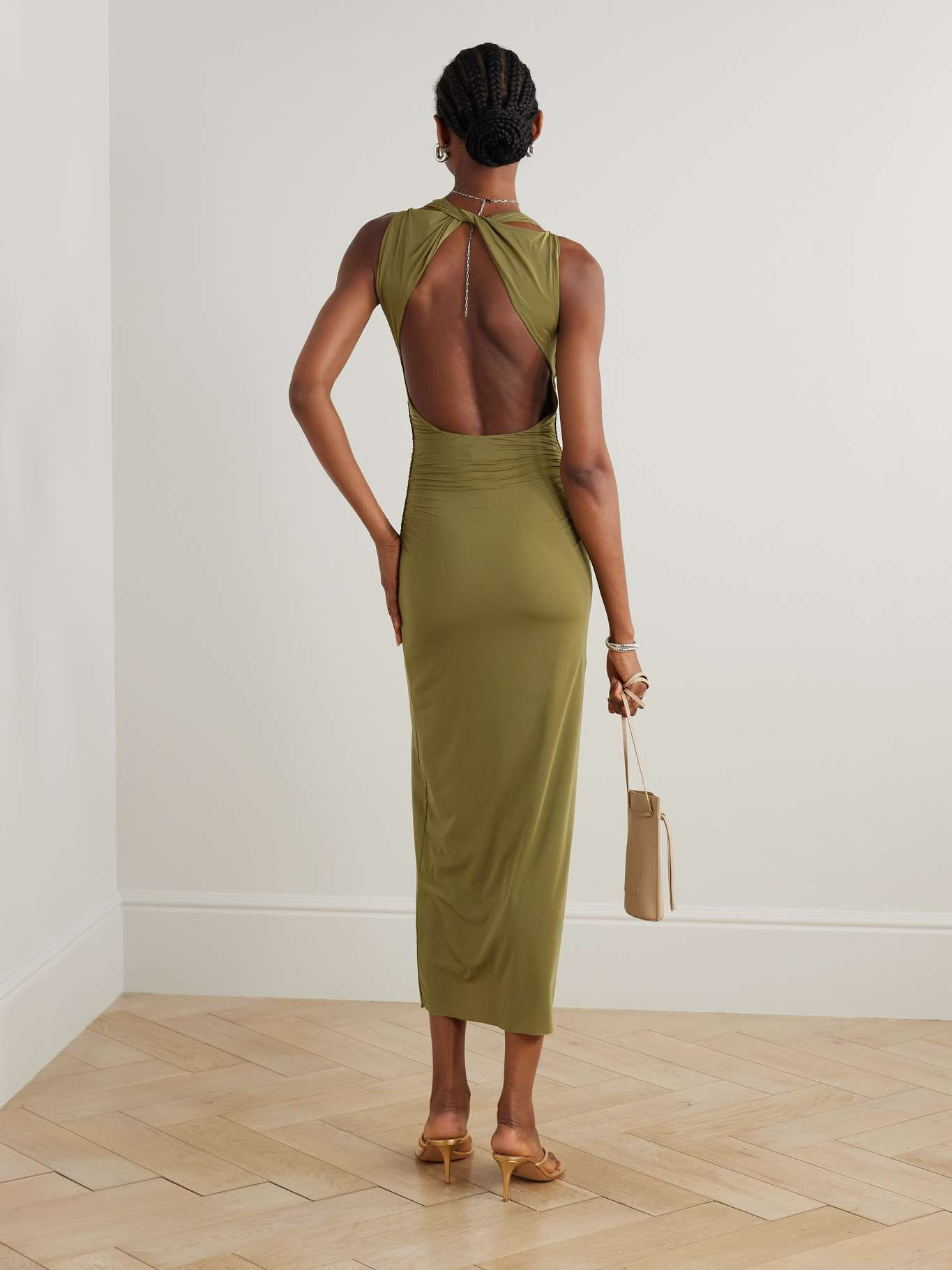 Cascina open-back gathered stretch-jersey midi dress - 2