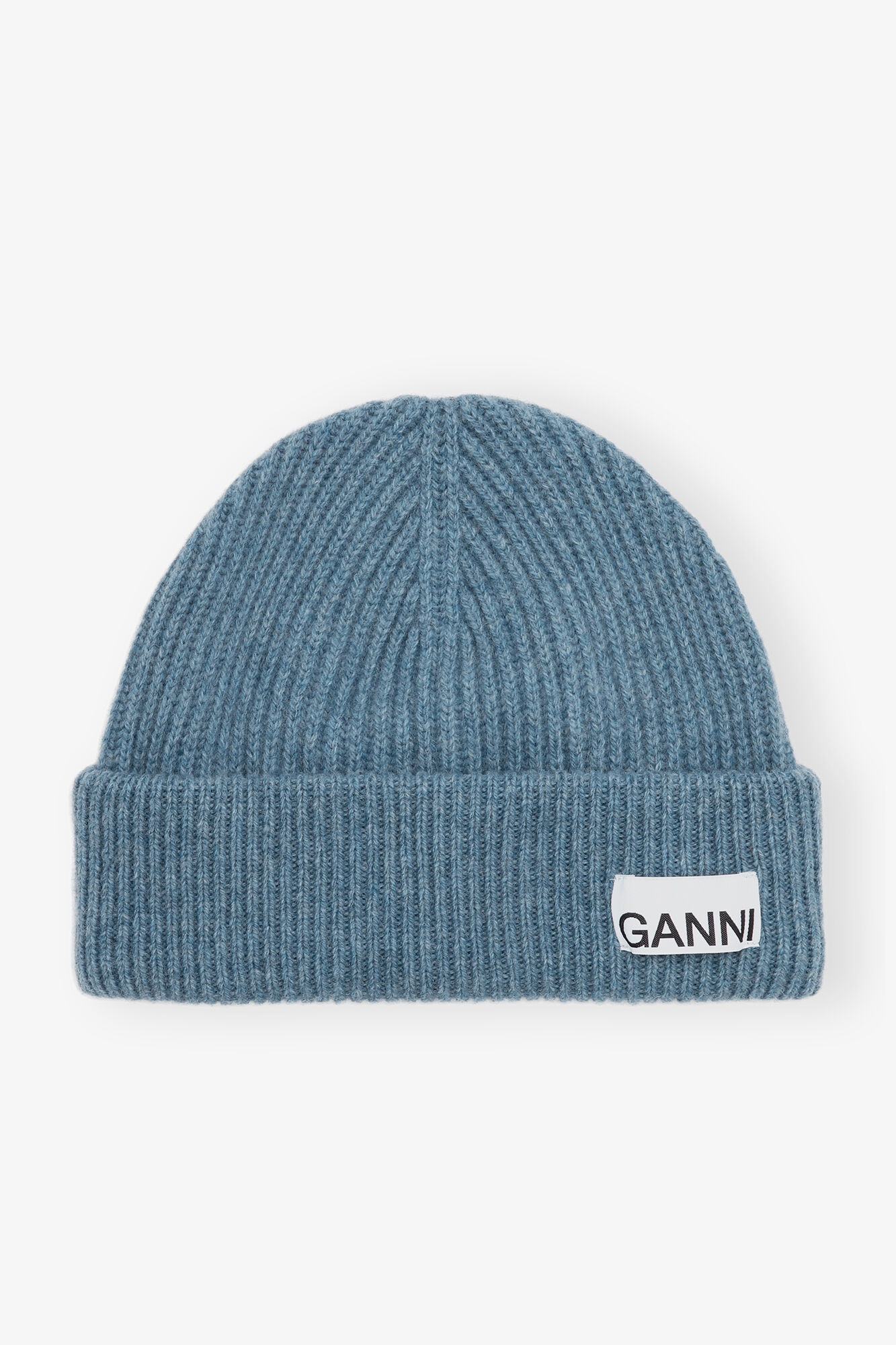 BLUE FITTED RIB KNIT WOOL BEANIE - 1
