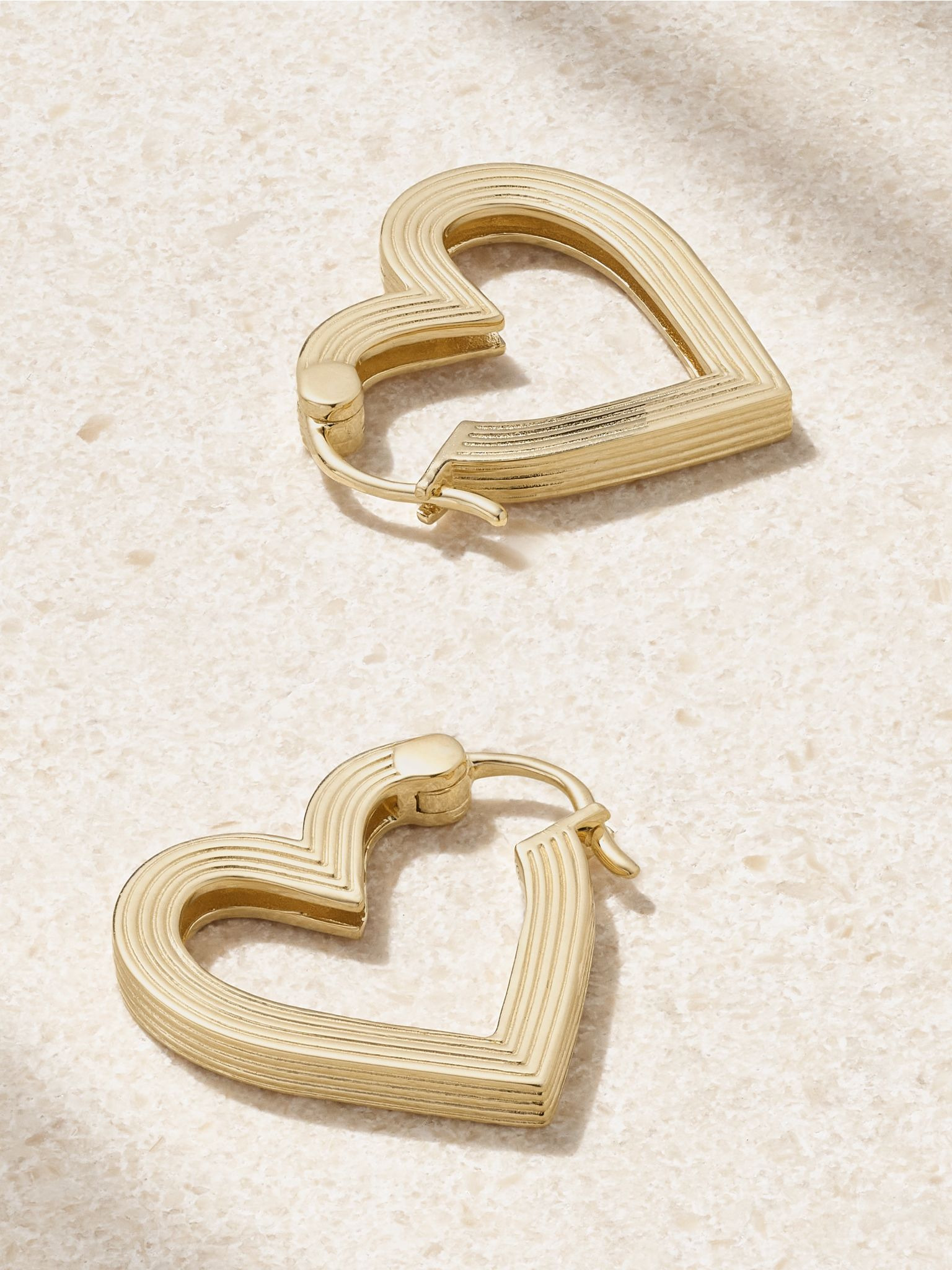 Fluted Heart 14-karat gold hoop earrings Gold - 3