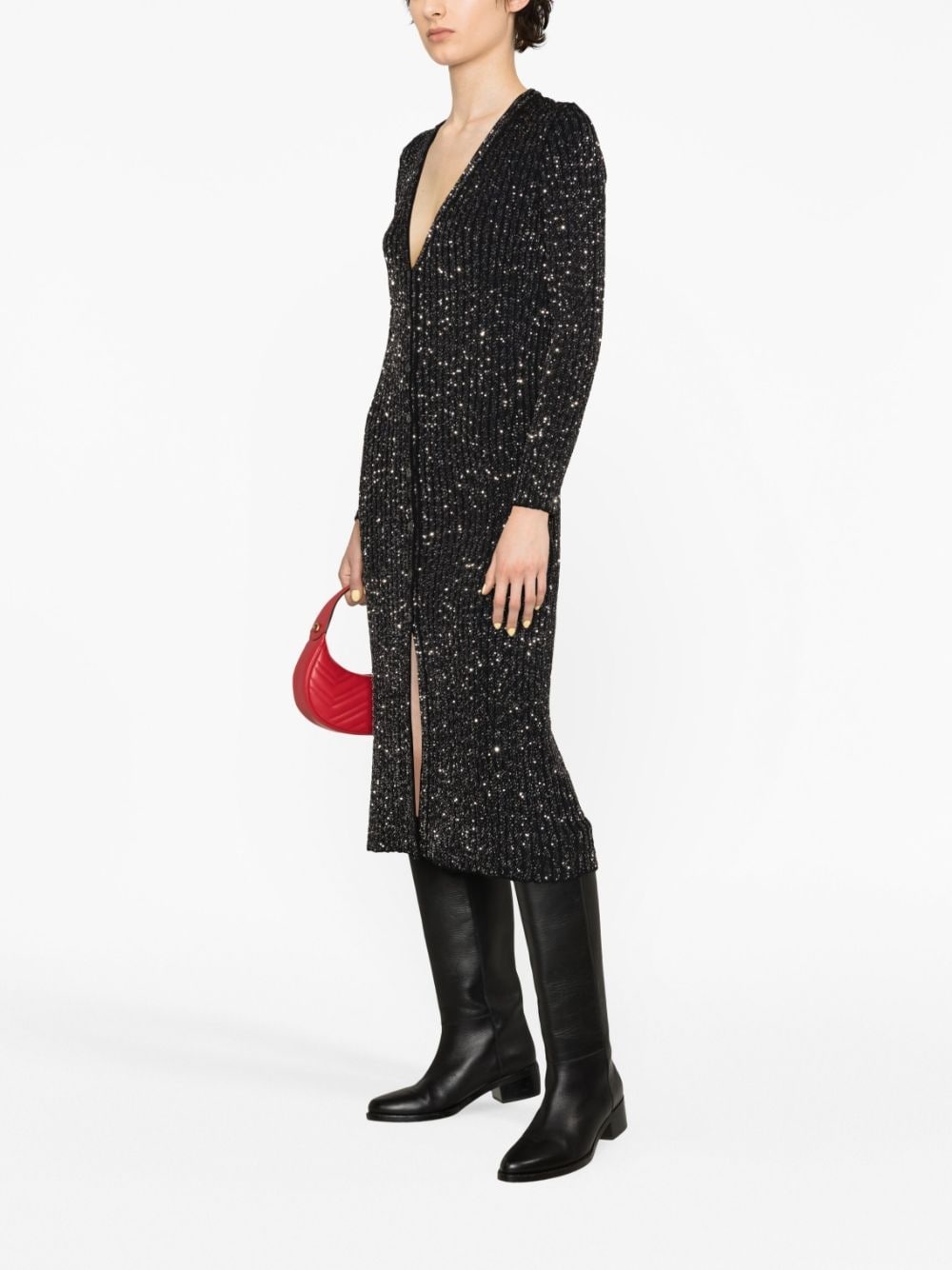 metallic-threading long-line cardigan - 3