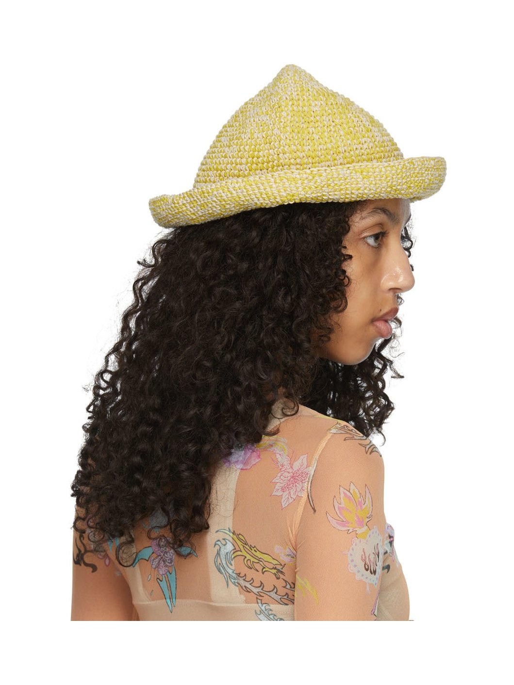 SSENSE Exclusive Yellow Crochet Bucket Hat - 3