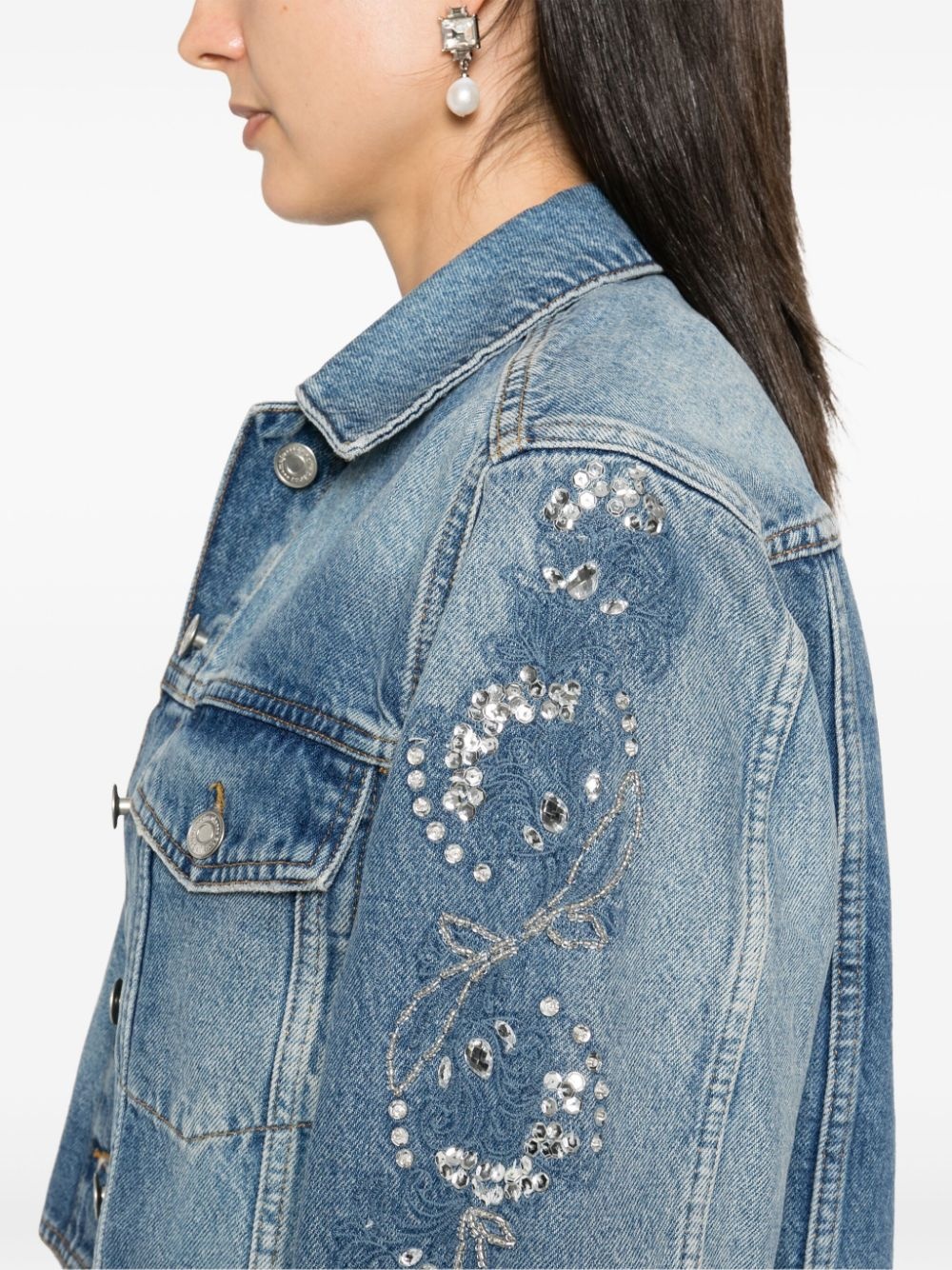 embroidered denim jacket - 5