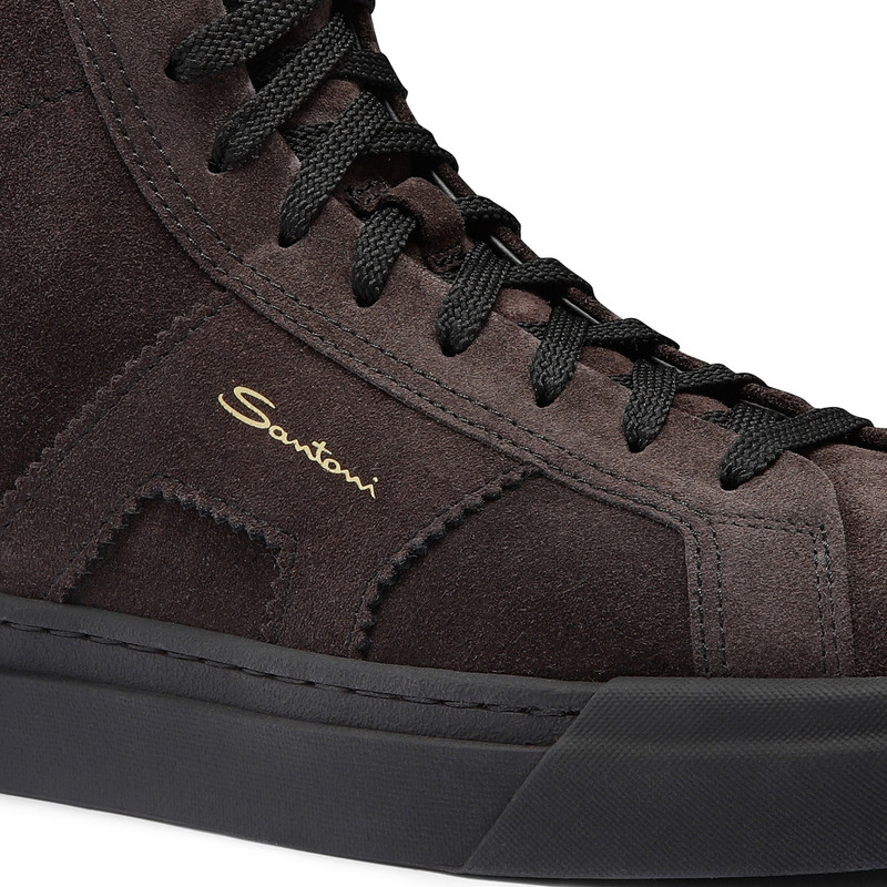 Men’s grey suede high top double buckle sneaker with fur 6