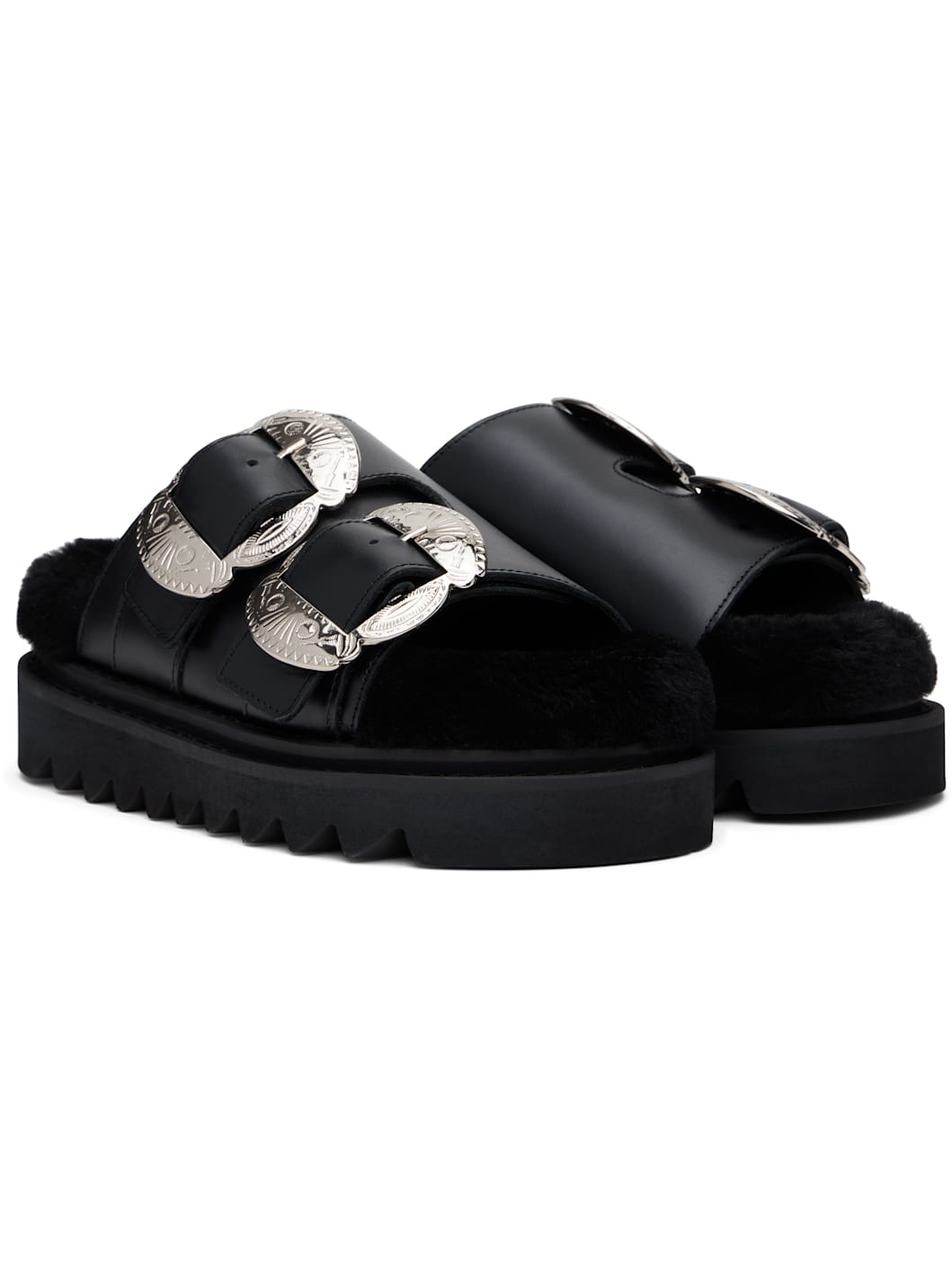 Black Teddy Double Strap Buckled Sandals - 4
