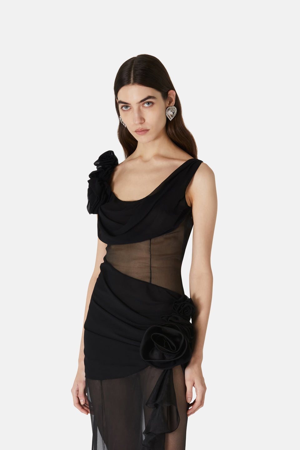 SILK ORGANZA EVENING DRESS WITH VOLANT - 6