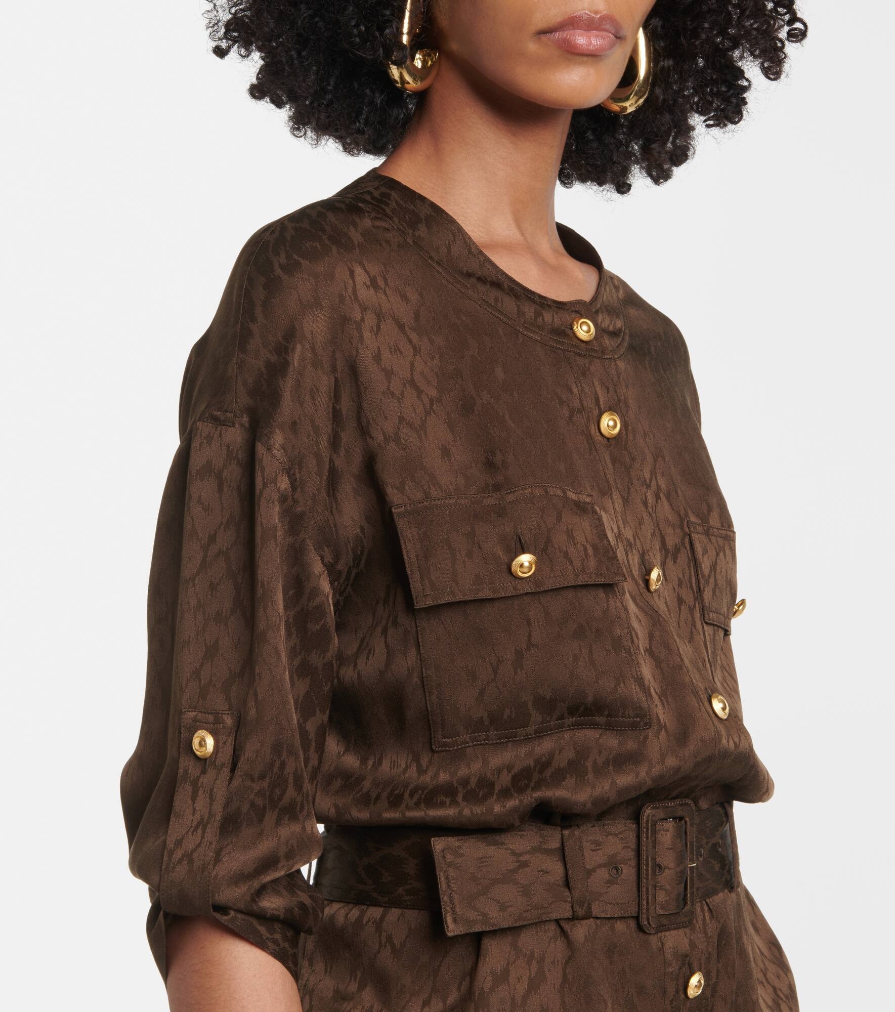 Silk jacquard midi dress - 4