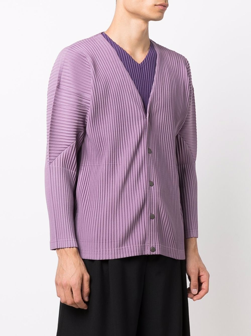 micro-pleated v-neck cardigan - 3