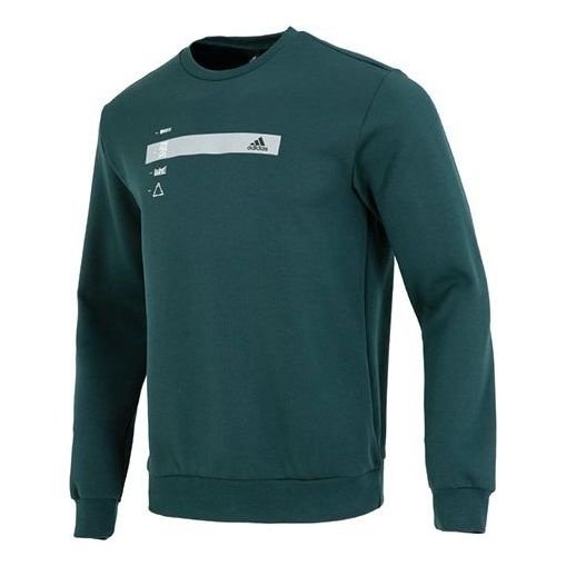 adidas Alphabet Pattern Pullover Round Neck Long Sleeves Hoodie Men's Green HN9022 - 1