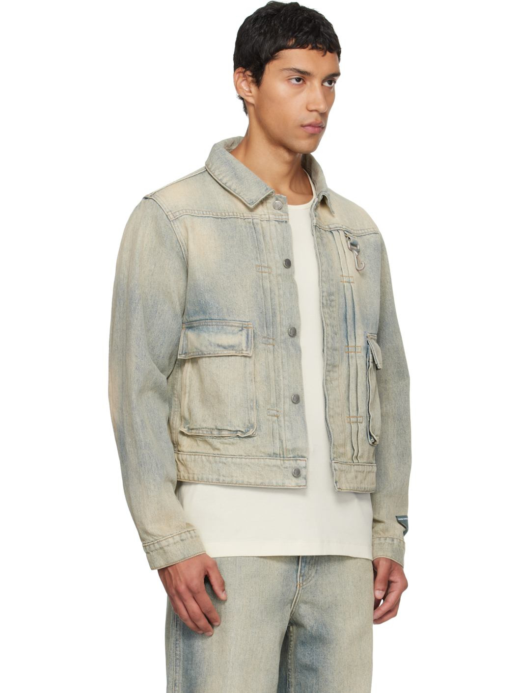 Blue Concealed Button Denim Trucker Jacket - 2
