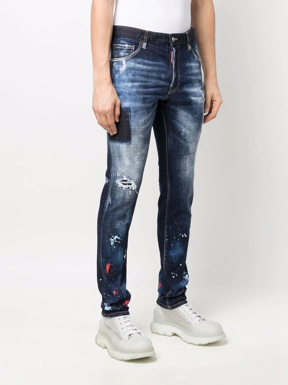 paint-splatter effect distressed skinny jeans - 3