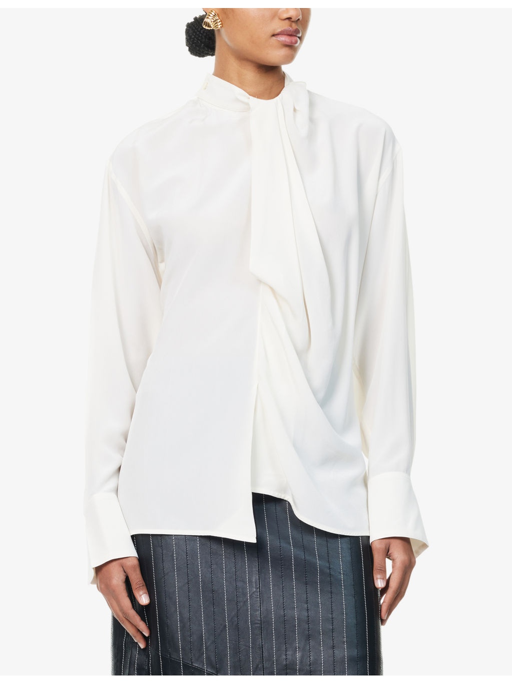 Draped Long-Sleeves Silk Blouse - 3