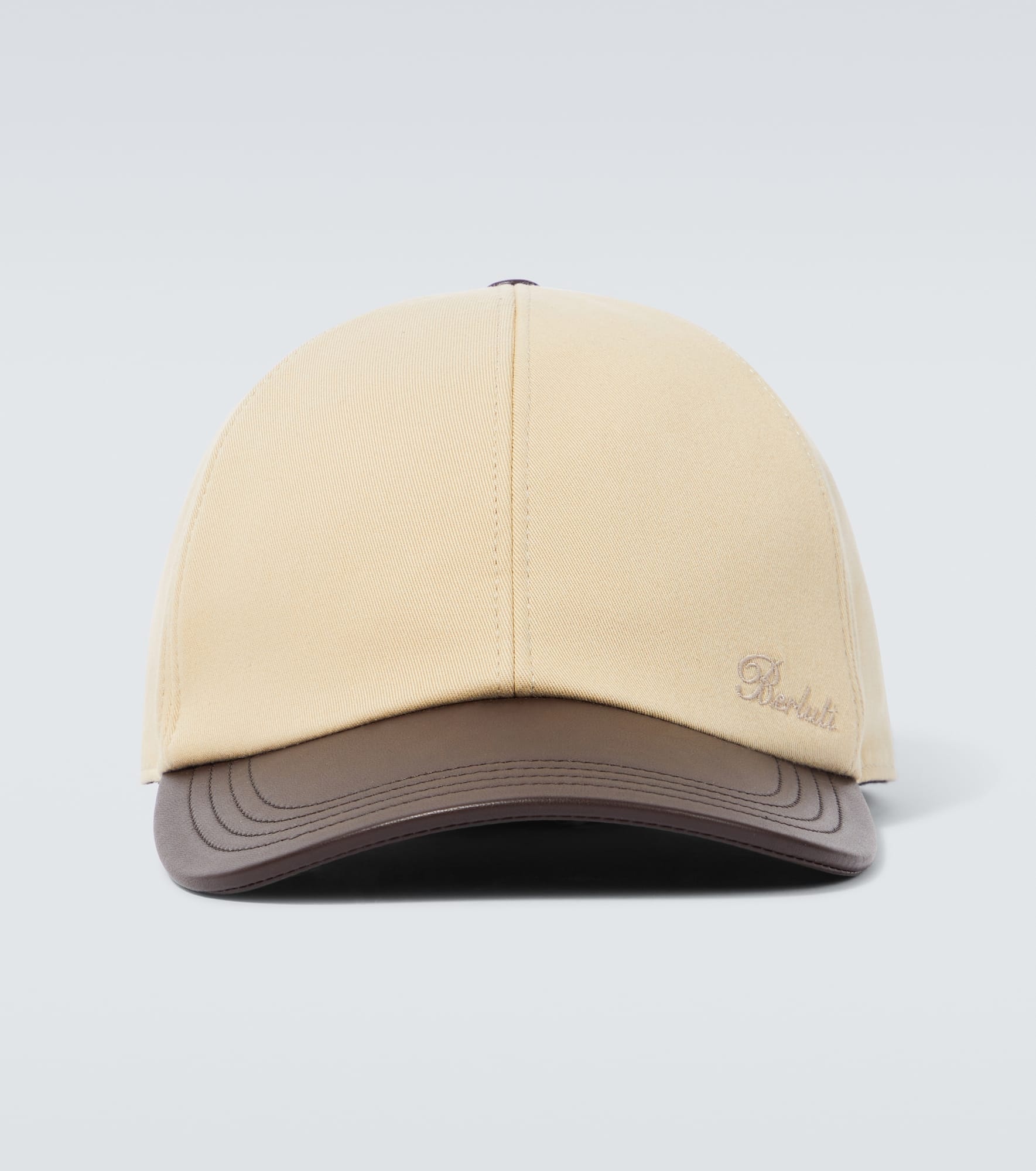 Leather-trimmed cotton baseball cap - 1