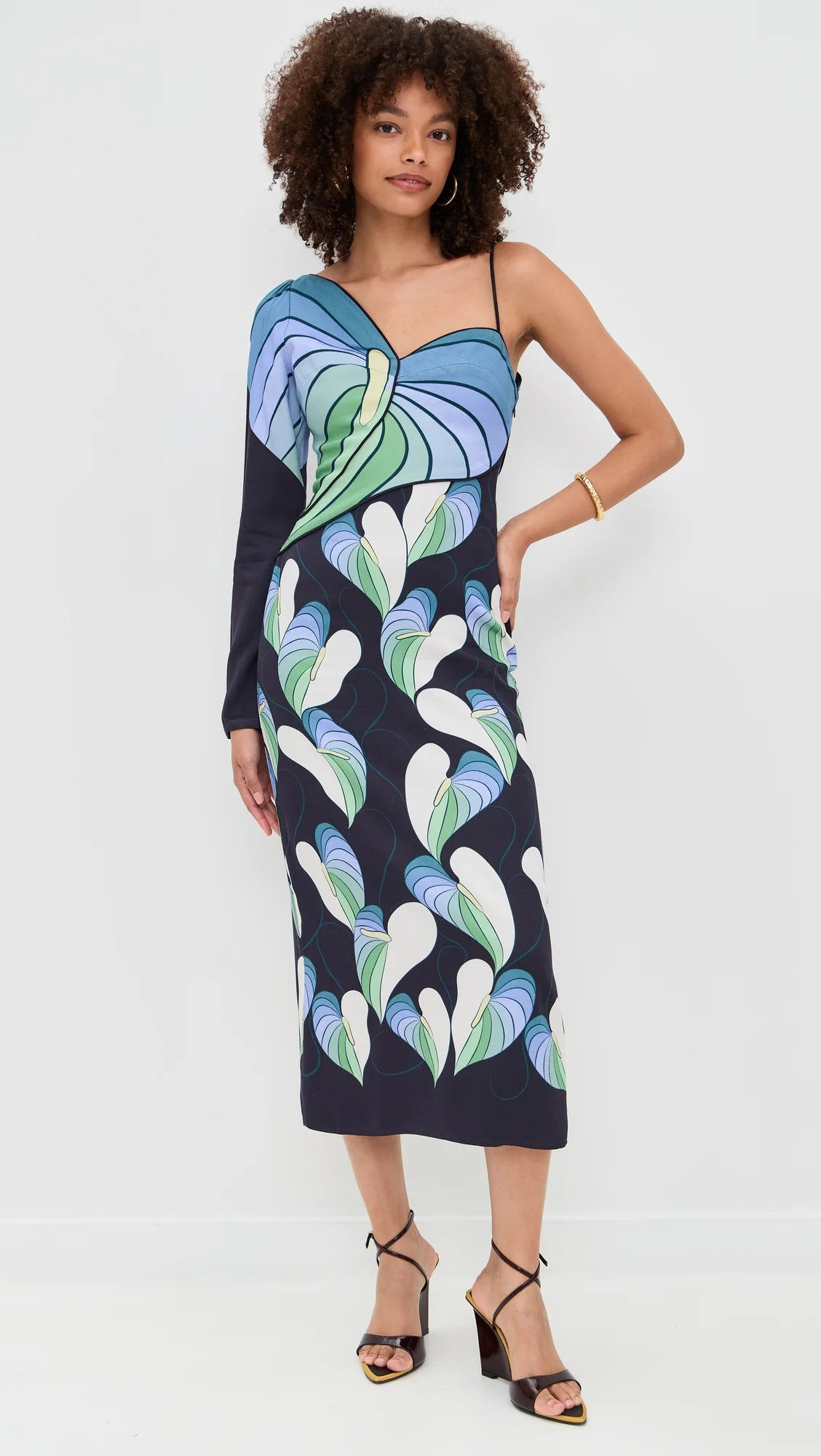 Lovely Anthurium One Shoulder Midi Dress - 1