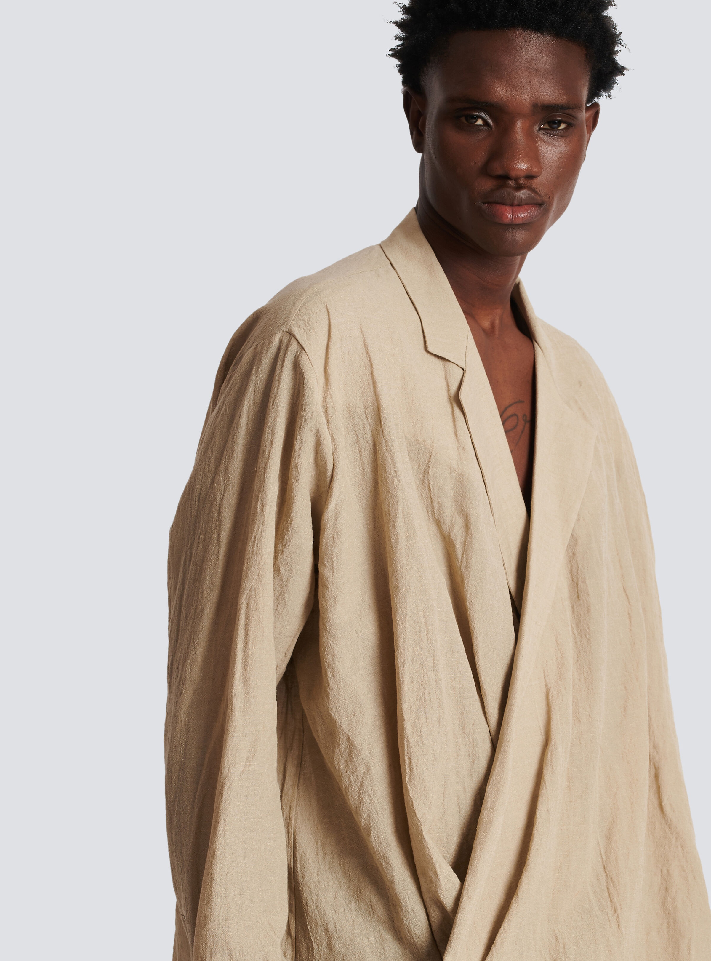 Cotton and linen draped shirt - 6