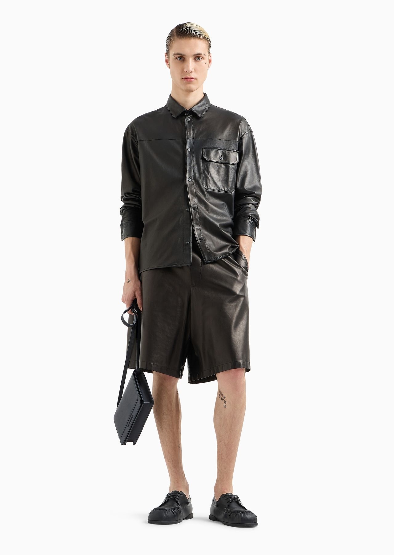 Elasticated-waist Bermuda shorts in glove-quality nappa lambskin - 4