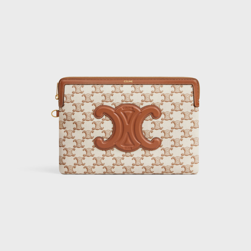 CELINE SMALL POUCH WITH STRAP in TEXTILE WITH TRIOMPHE PRINT AND CALFSKIN outlook