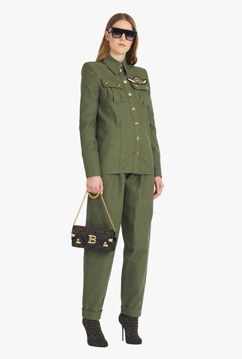 Balmain Boyfriend cut khaki jeans with Balmain buckle outlook