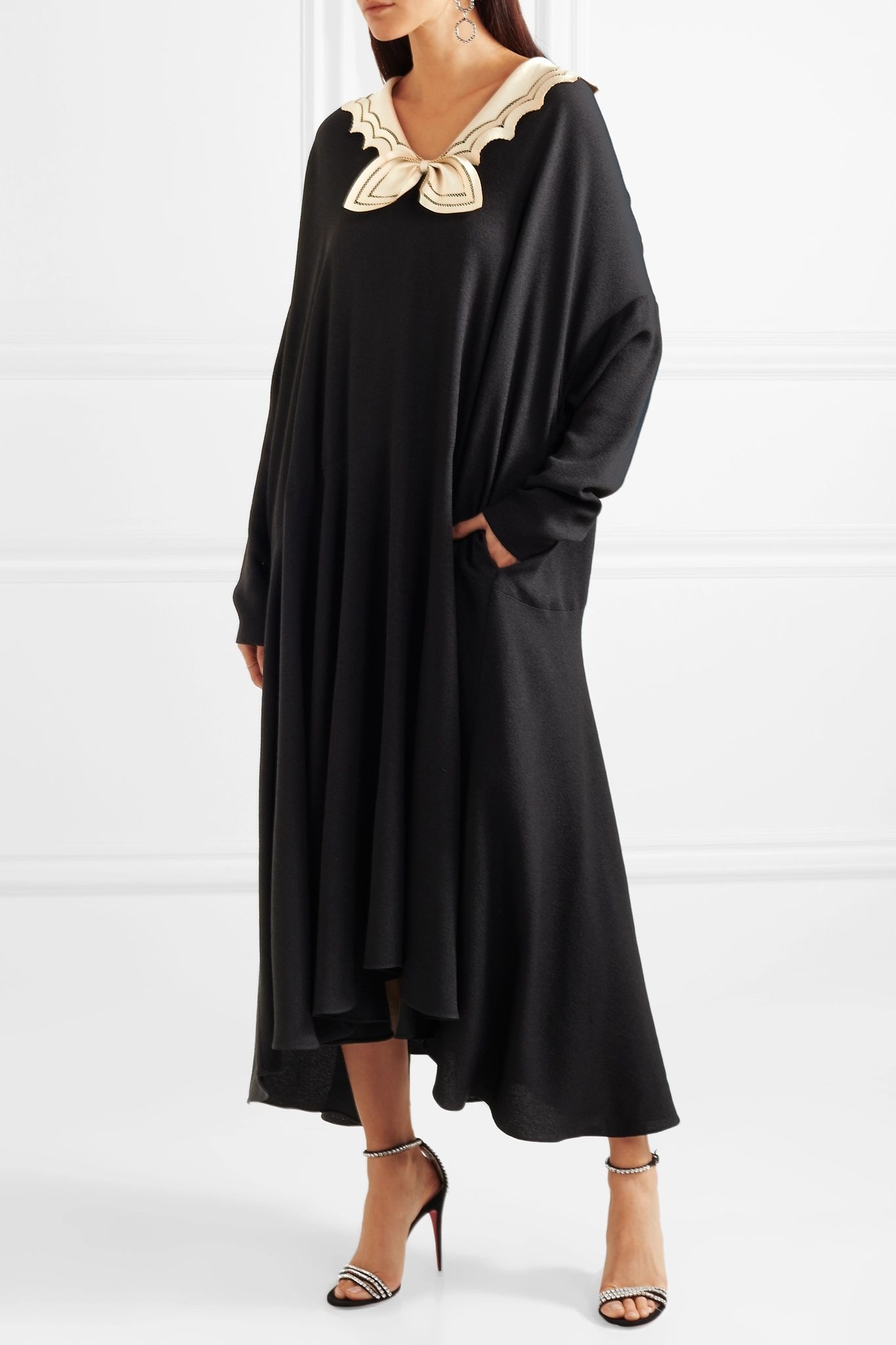 Oversized silk-trimmed crepe midi dress - 7