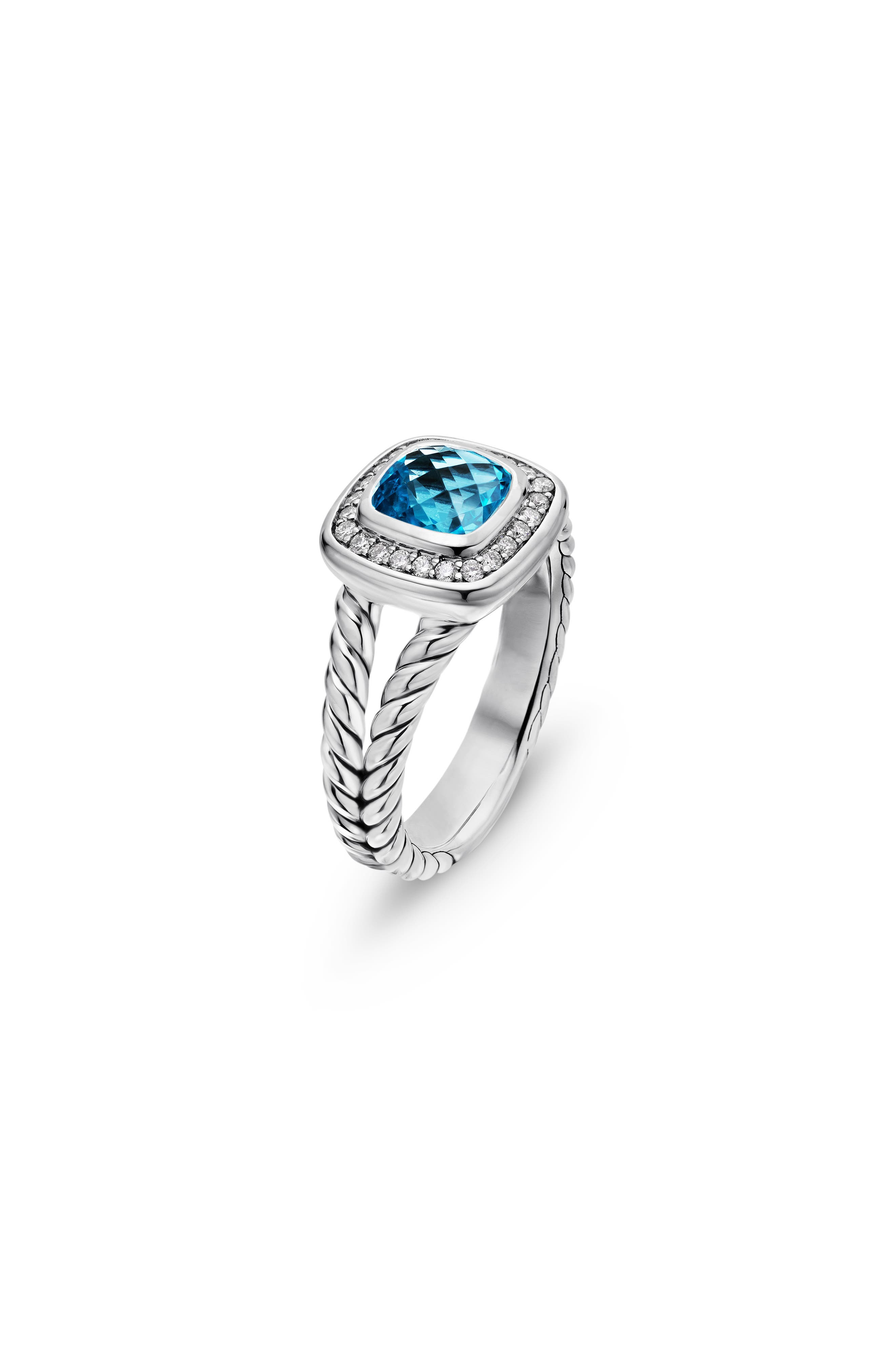 David Yurman Petite Albion® Diamond Halo Cushion Ring in Blue Topaz at Nordstrom - 5