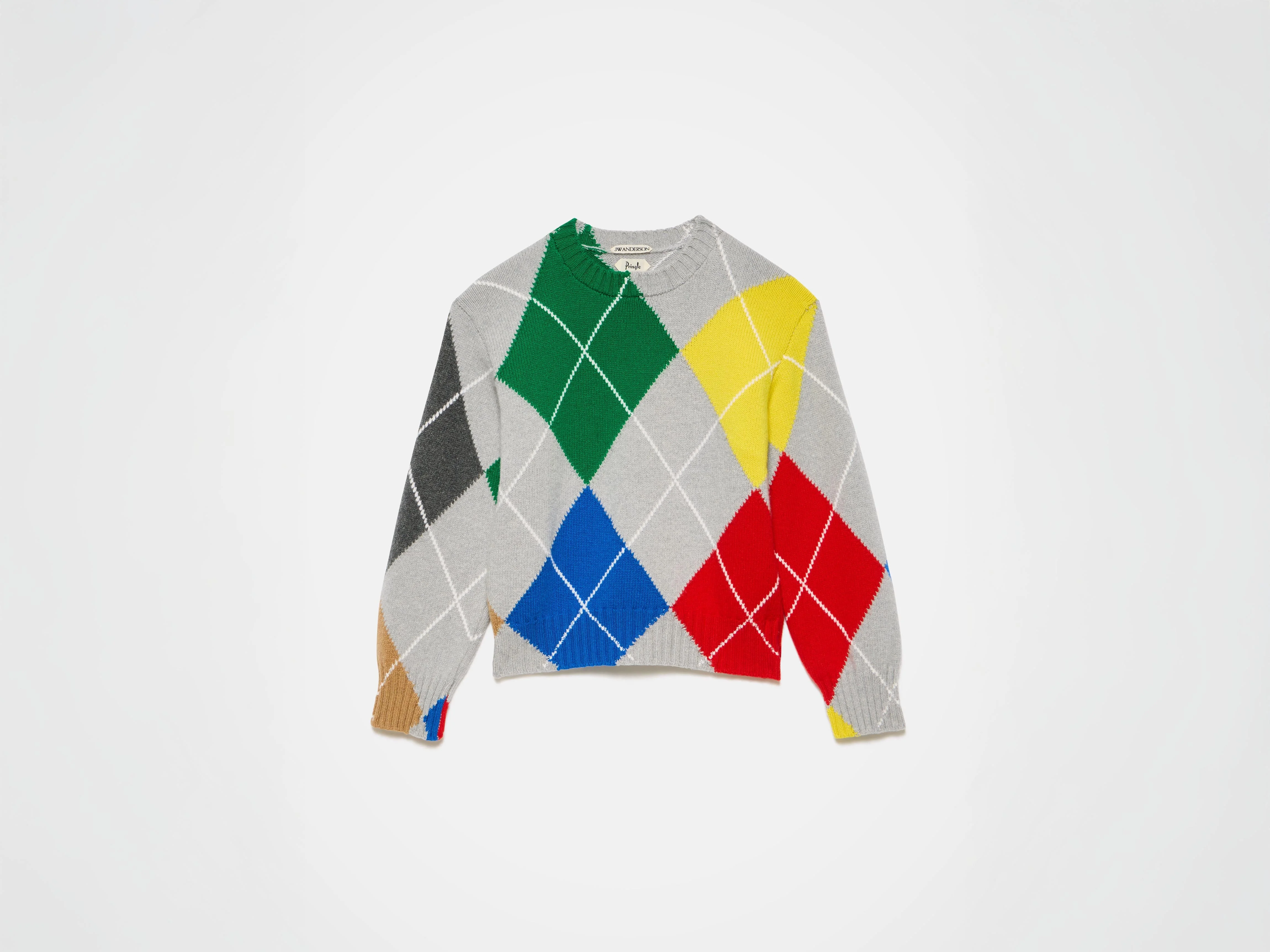 WOMENS JW ANDERSON X PRINGLE ARGYLE CREWNECK JUMPER IN MID GREY MELANGE - 1